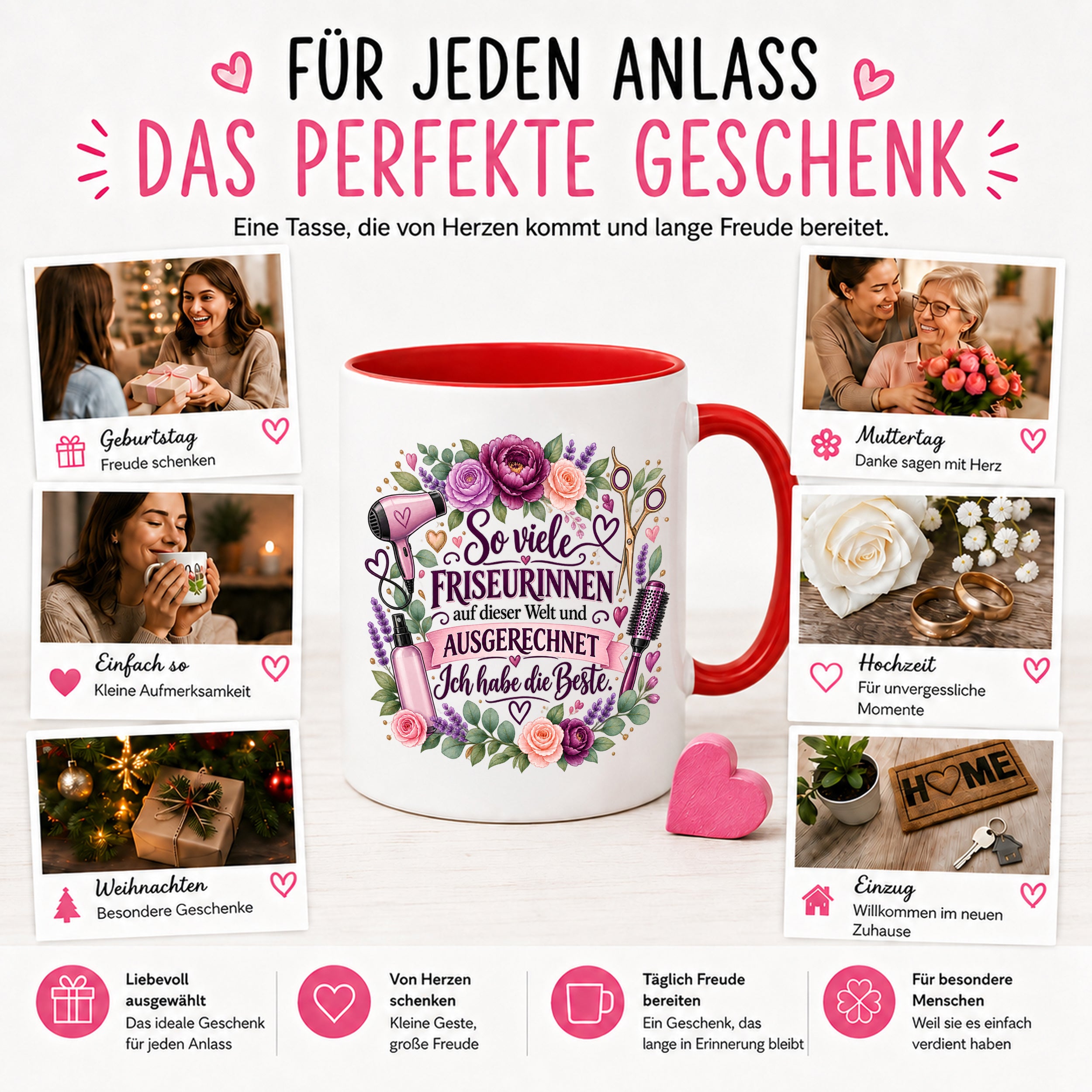 Herzbotschaft Tasse Friseurin Danke Geschenk Beste Friseurin 330 ml