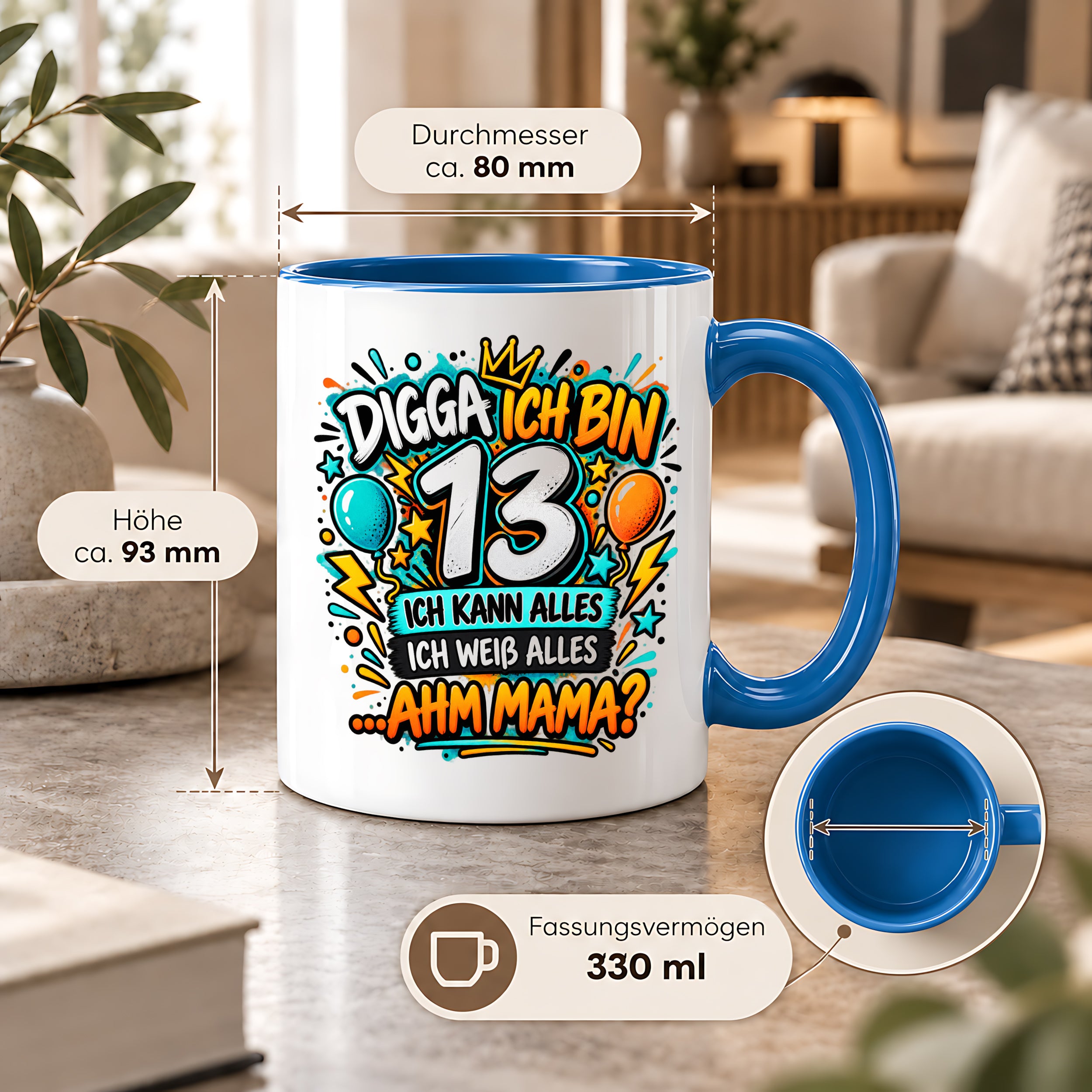 Herzbotschaft Tasse 13 Geburtstag Teenager Geschenk 330 ml