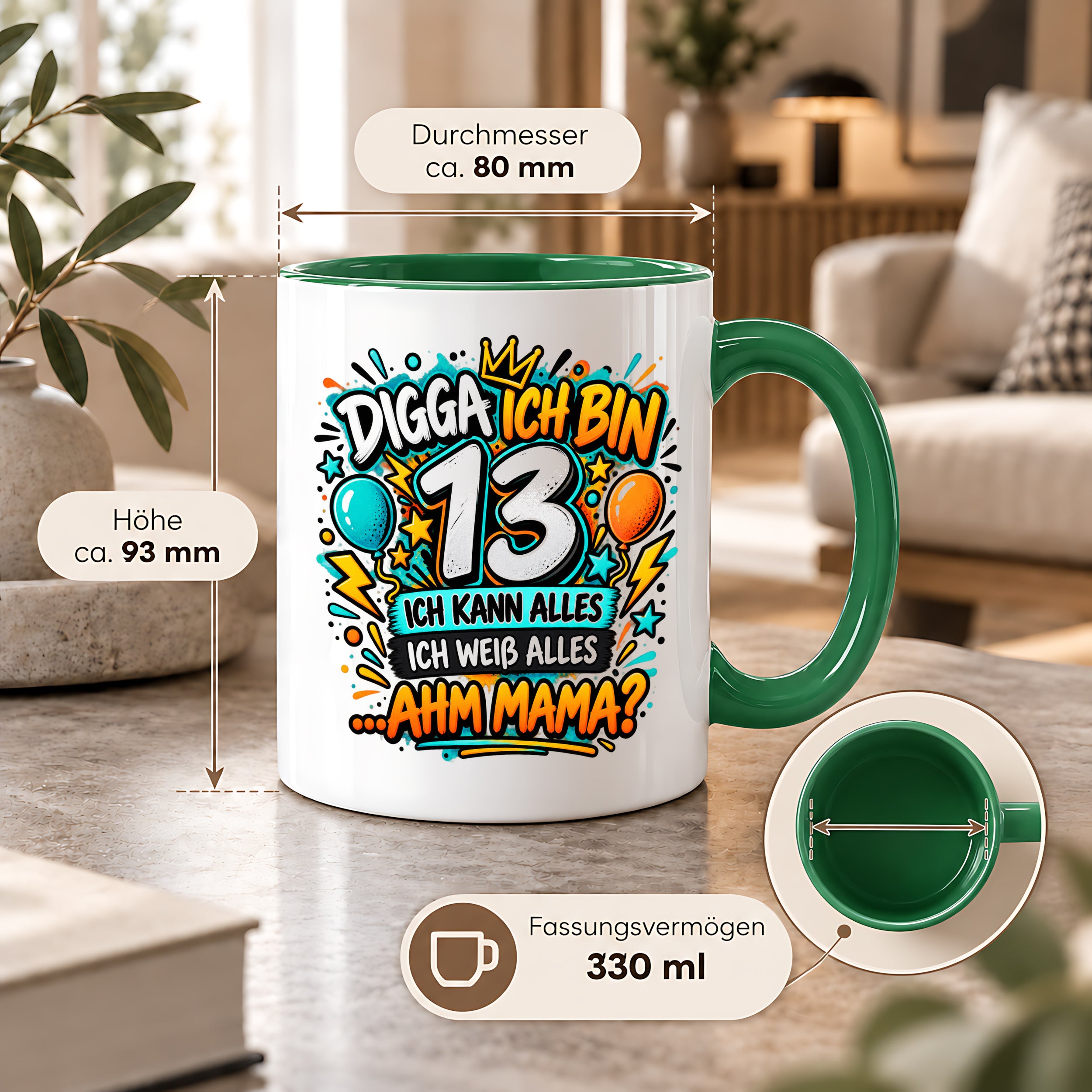 Herzbotschaft Tasse 13 Geburtstag Teenager Geschenk 330 ml