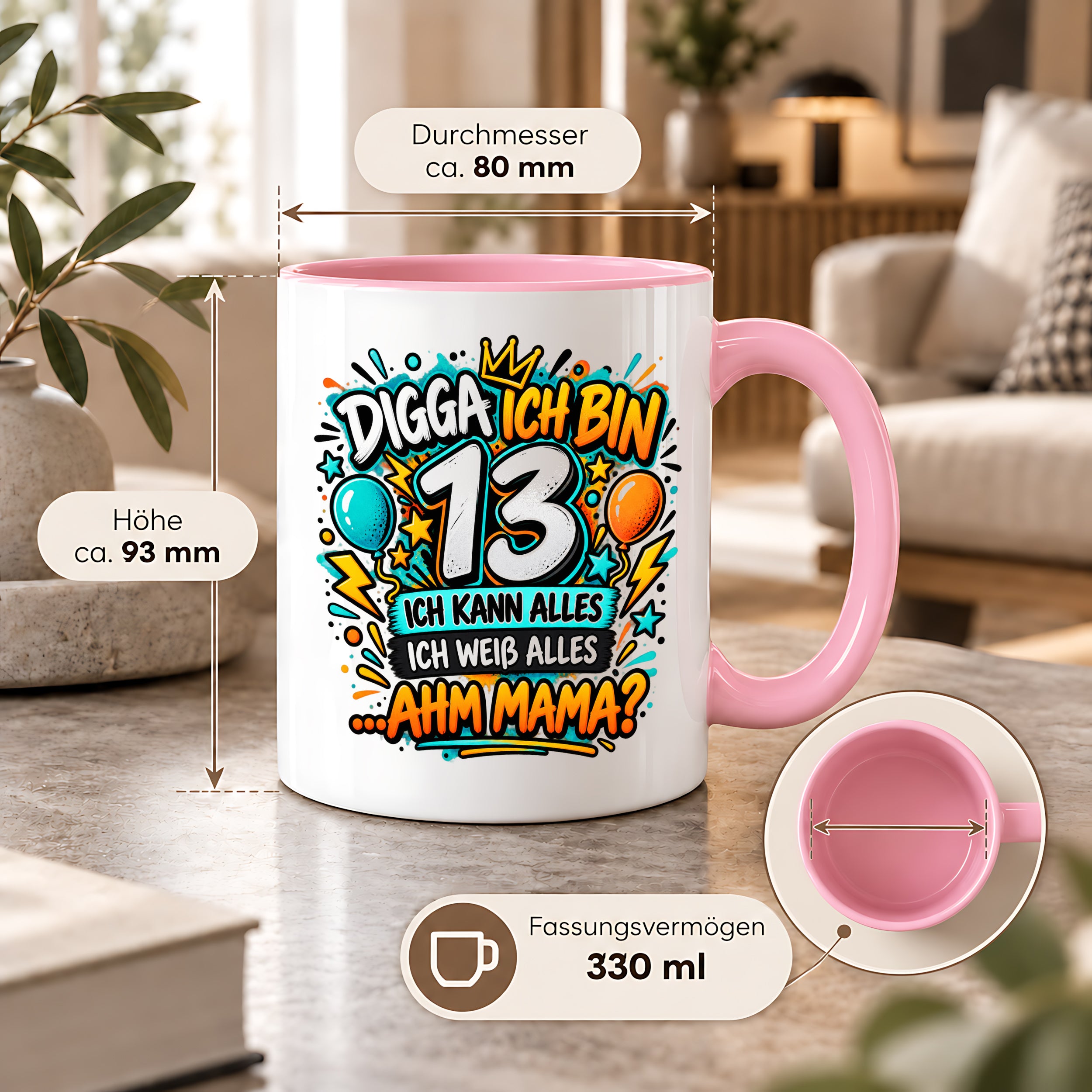Herzbotschaft Tasse 13 Geburtstag Teenager Geschenk 330 ml