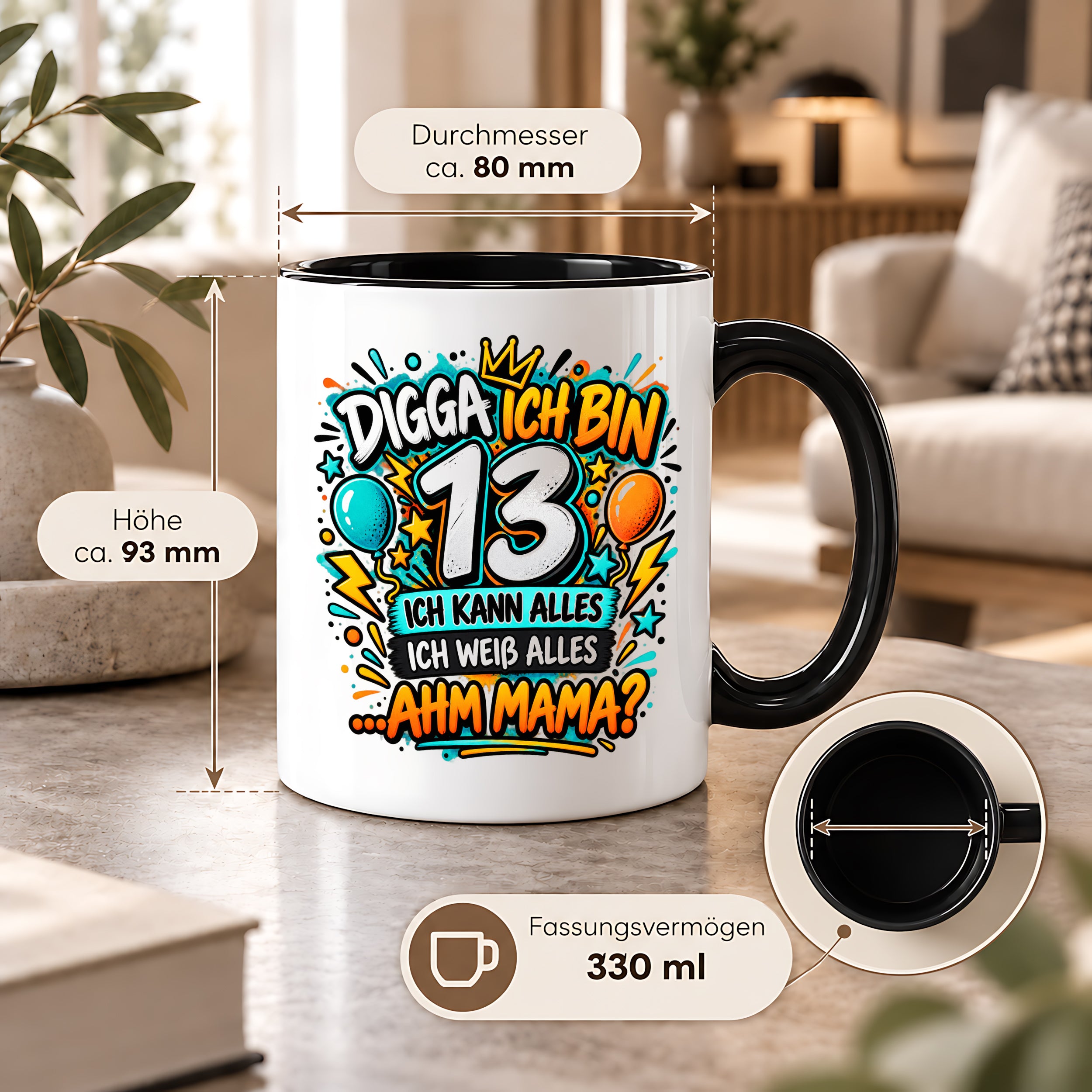 Herzbotschaft Tasse 13 Geburtstag Teenager Geschenk 330 ml