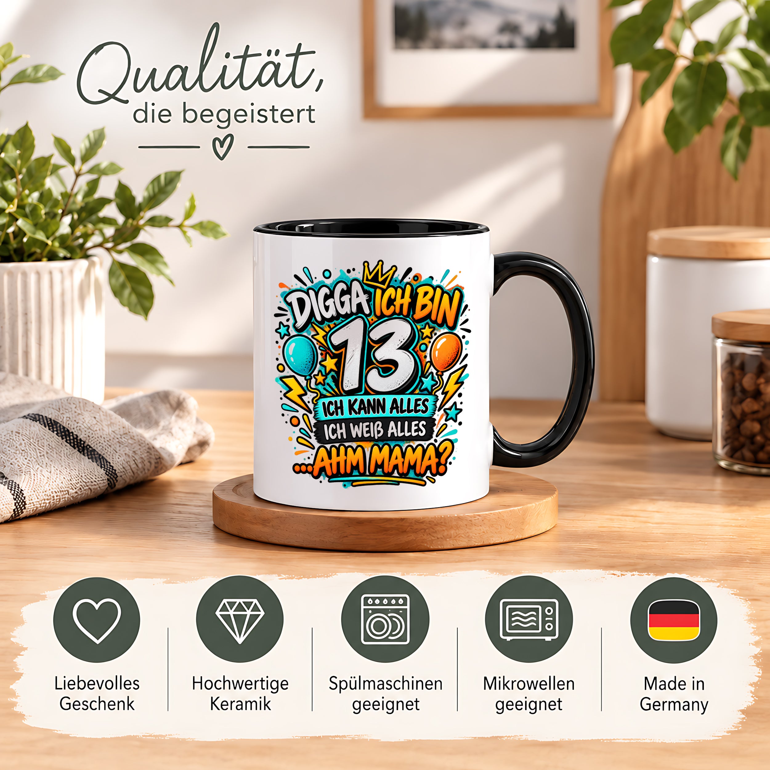 Herzbotschaft Tasse 13 Geburtstag Teenager Geschenk 330 ml