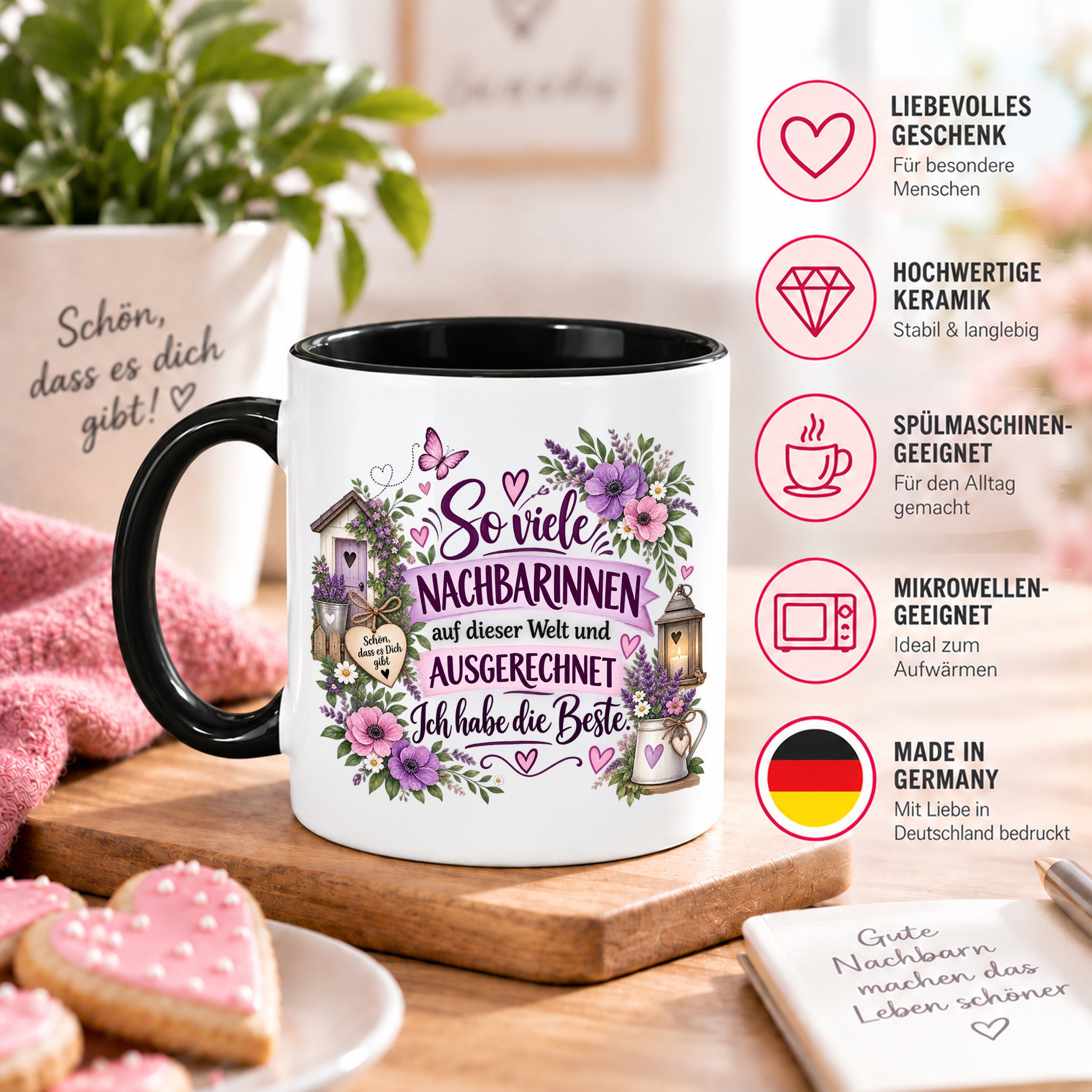 Herzbotschaft Tasse Nachbarin Beste Nachbarin Geschenk 330 ml