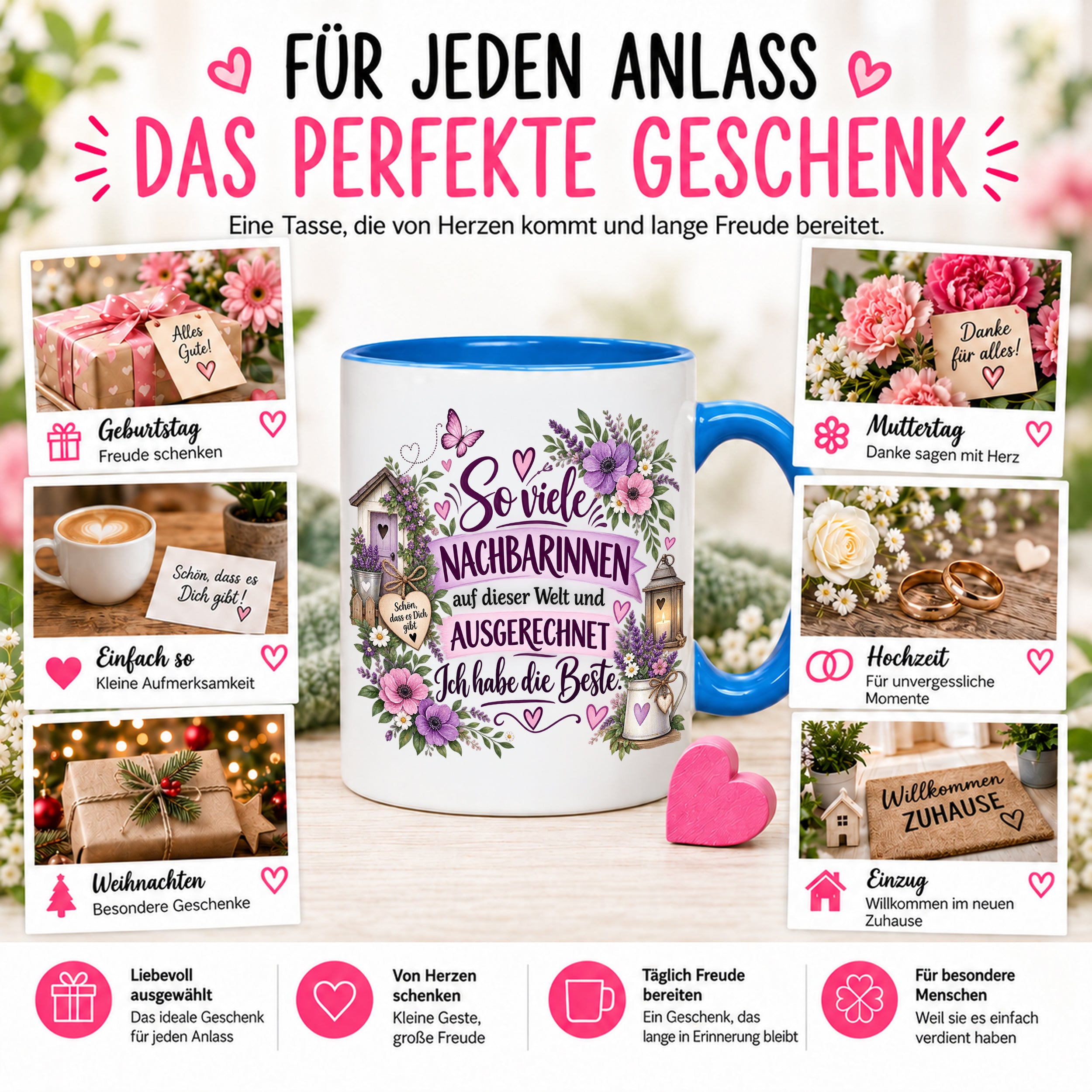 Herzbotschaft Tasse Nachbarin Beste Nachbarin Geschenk 330 ml