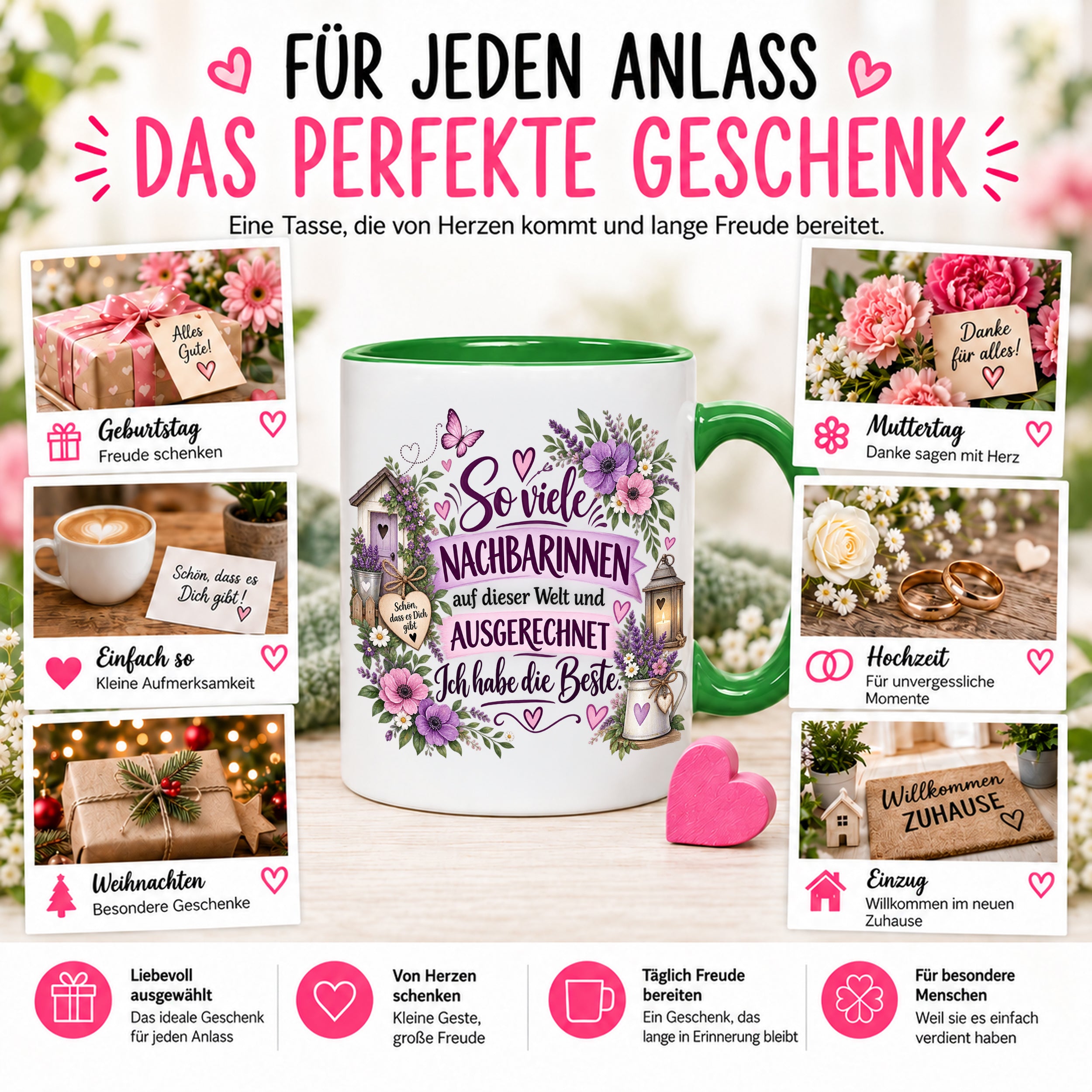 Herzbotschaft Tasse Nachbarin Beste Nachbarin Geschenk 330 ml