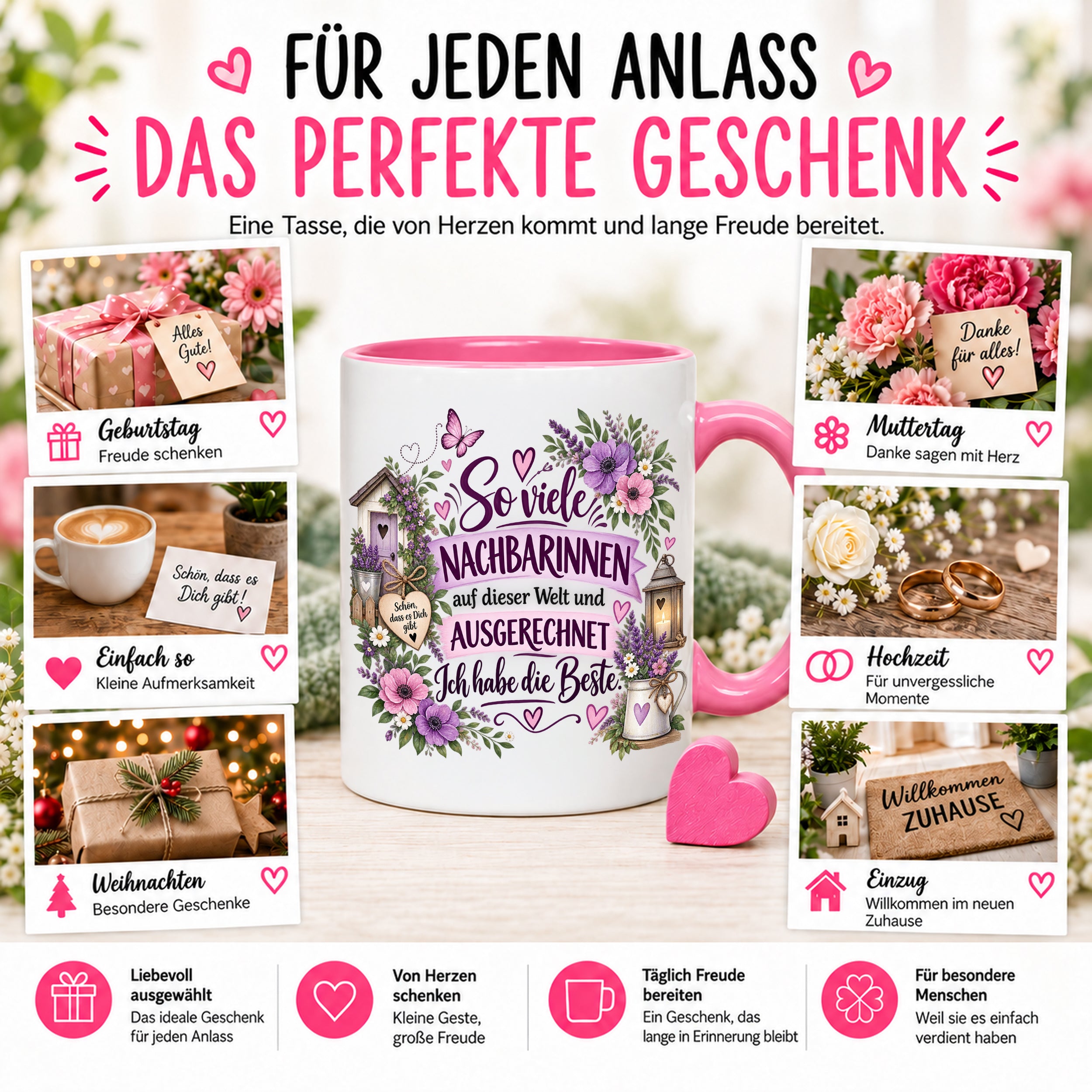 Herzbotschaft Tasse Nachbarin Beste Nachbarin Geschenk 330 ml