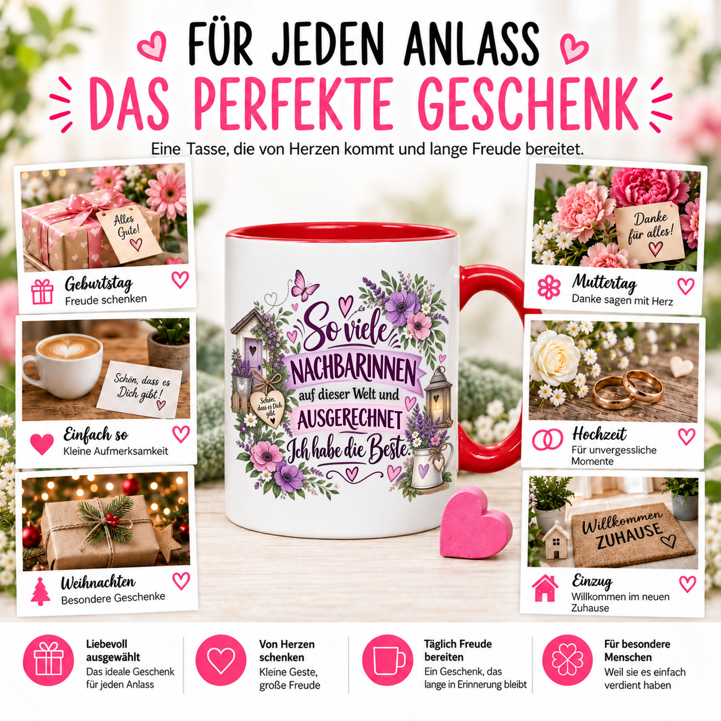 Herzbotschaft Tasse Nachbarin Beste Nachbarin Geschenk 330 ml
