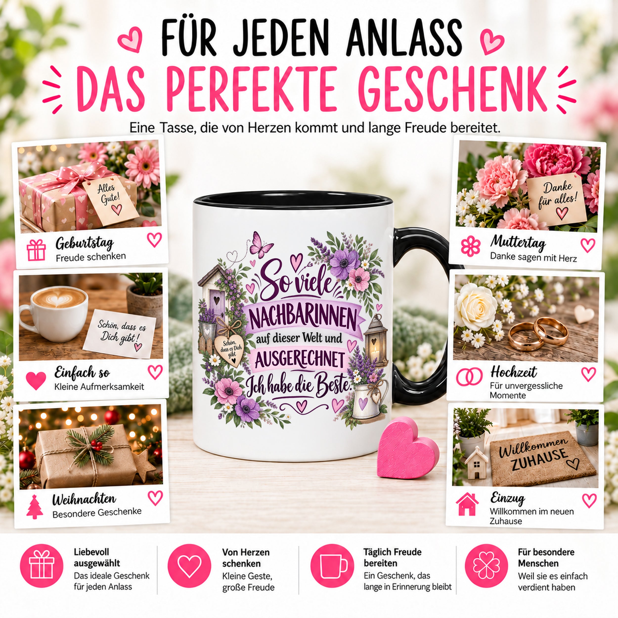 Herzbotschaft Tasse Nachbarin Beste Nachbarin Geschenk 330 ml