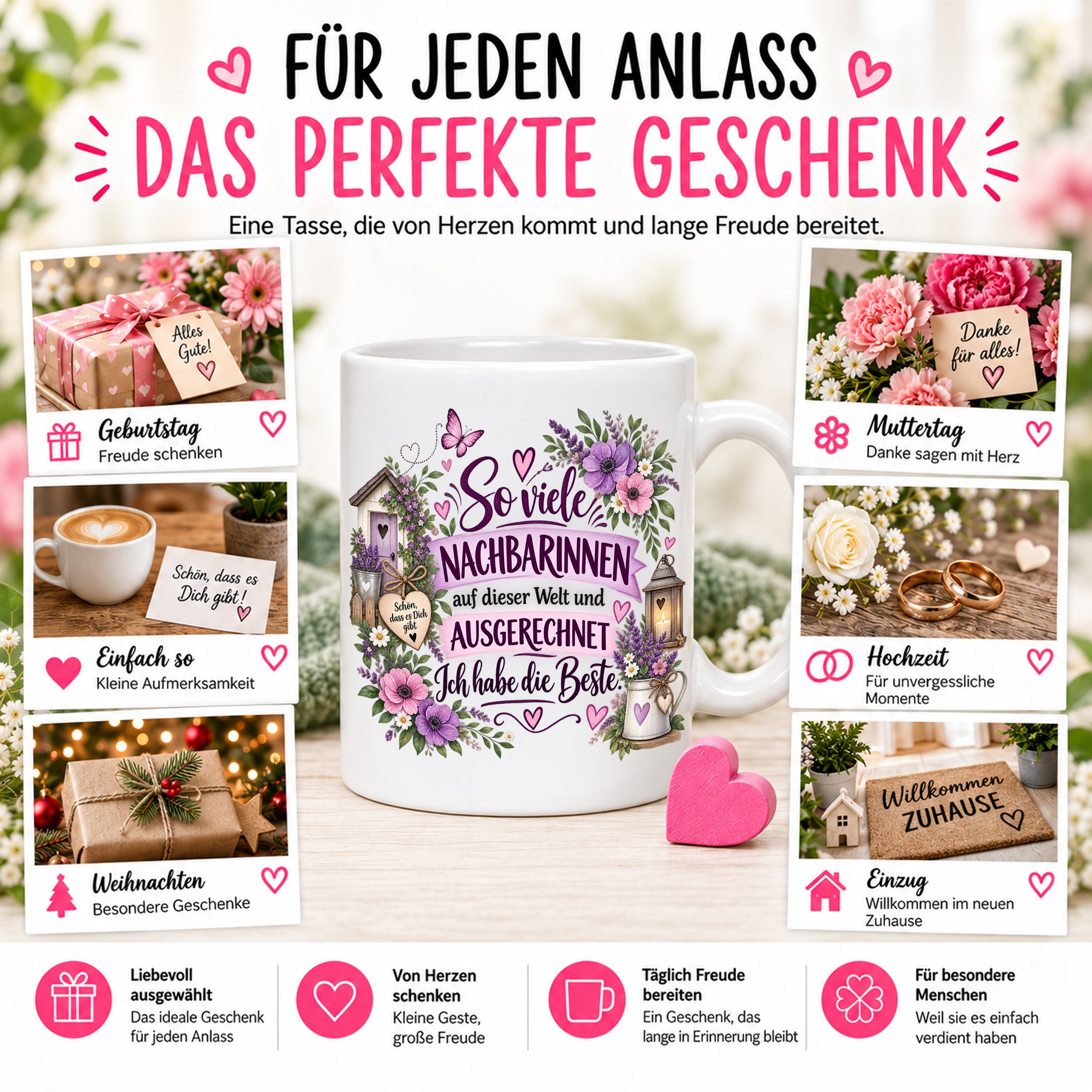 Herzbotschaft Tasse Nachbarin Beste Nachbarin Geschenk 330 ml