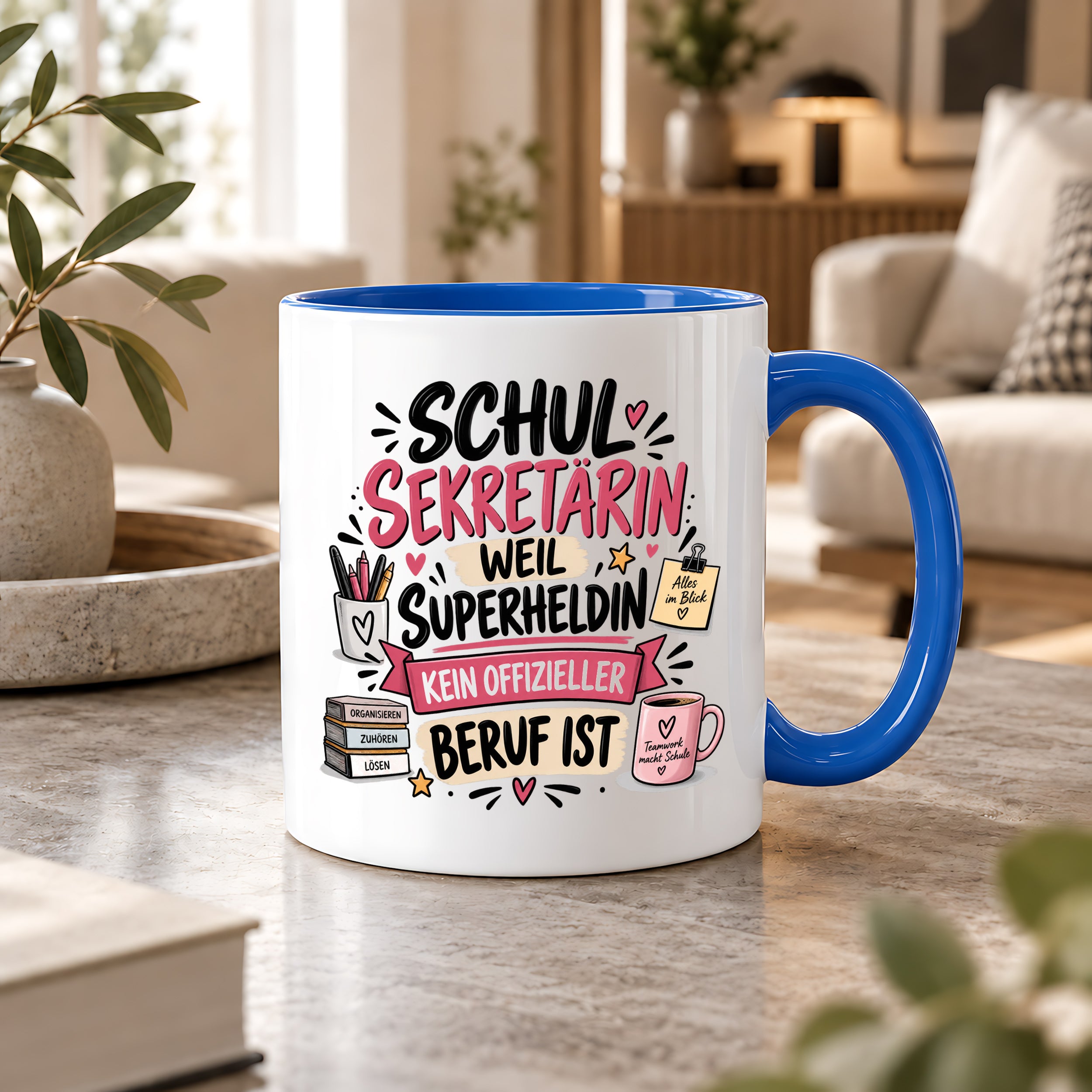 Herzbotschaft Tasse Schulsekretärin Geschenk mit Spruch 330 ml