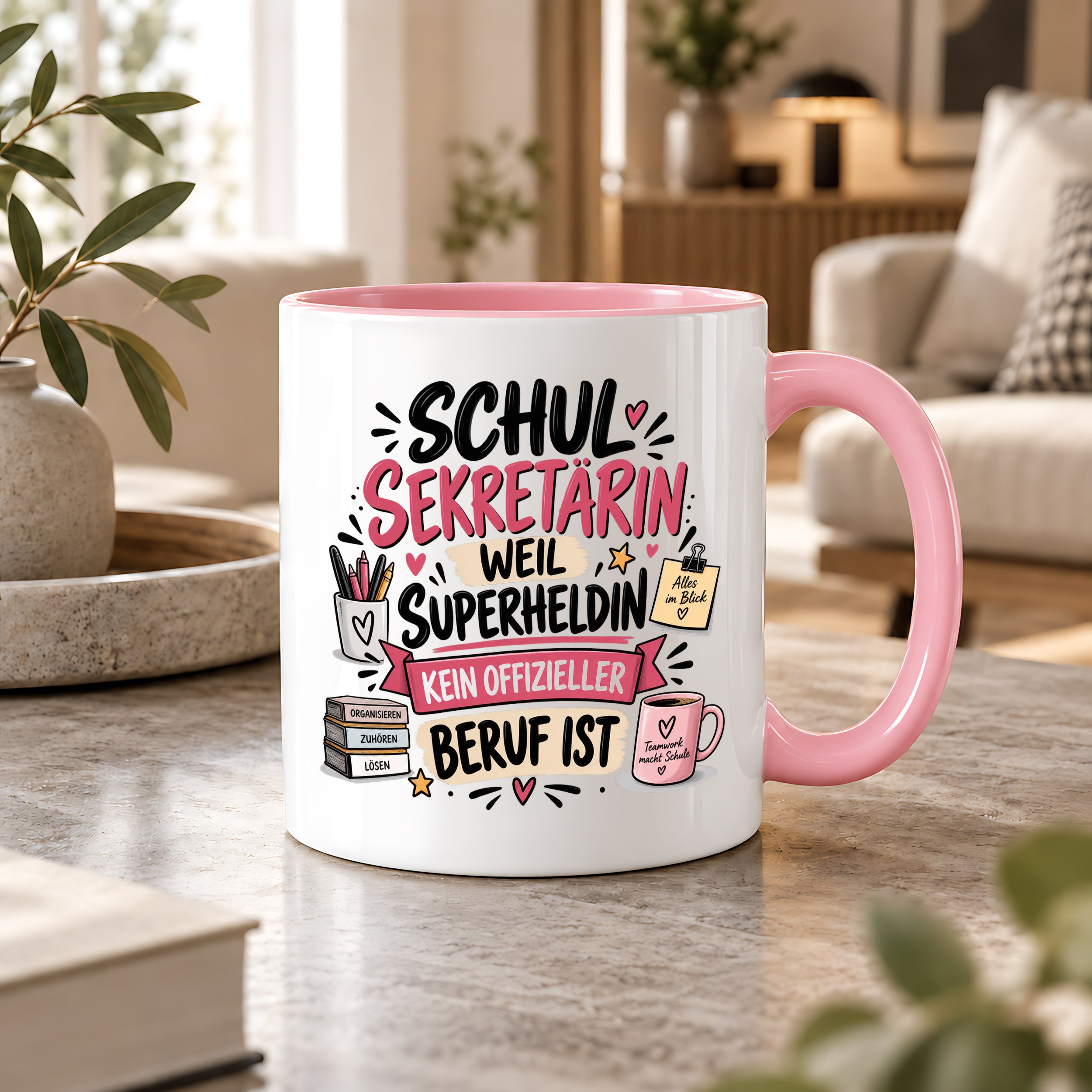 Herzbotschaft Tasse Schulsekretärin Geschenk mit Spruch 330 ml