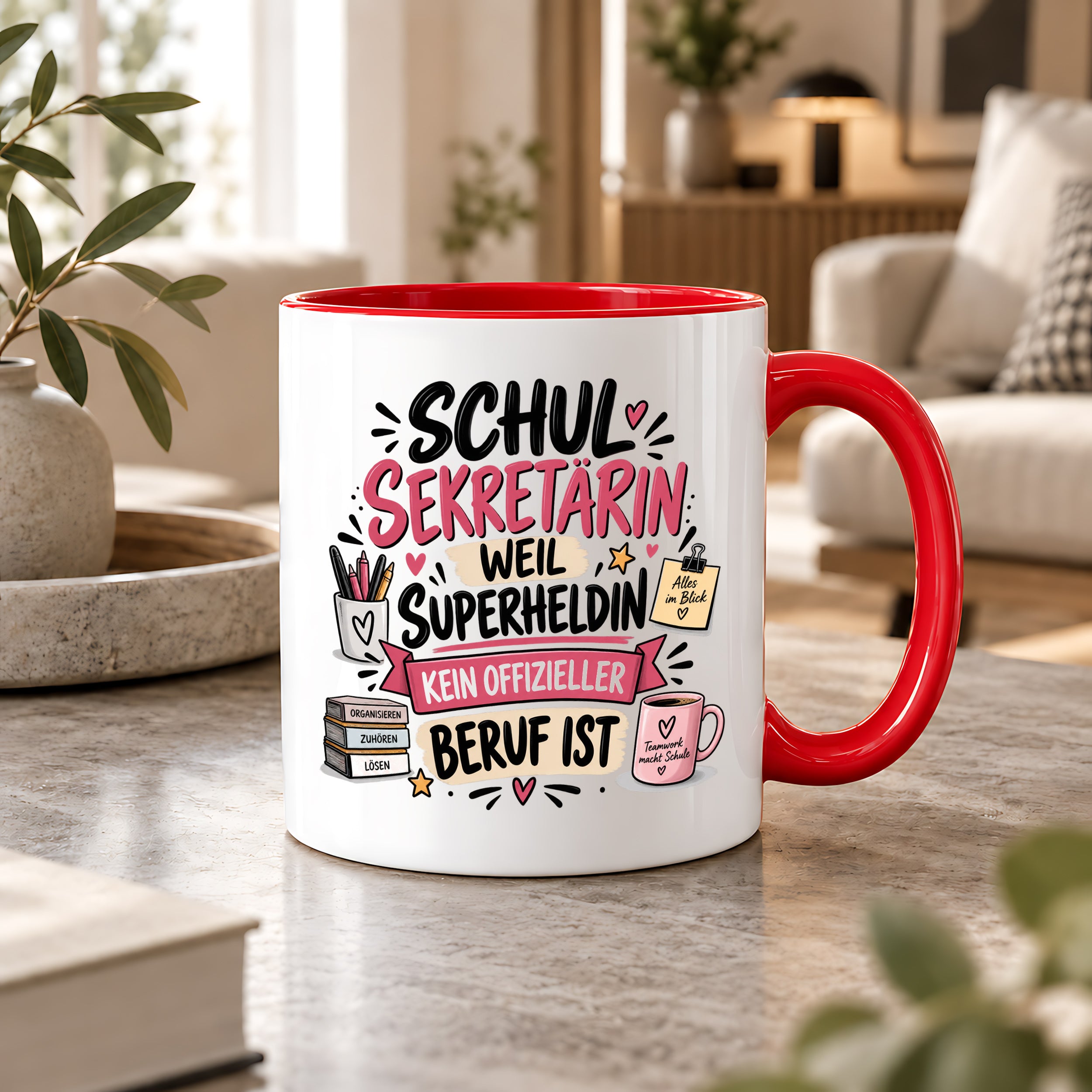 Herzbotschaft Tasse Schulsekretärin Geschenk mit Spruch 330 ml