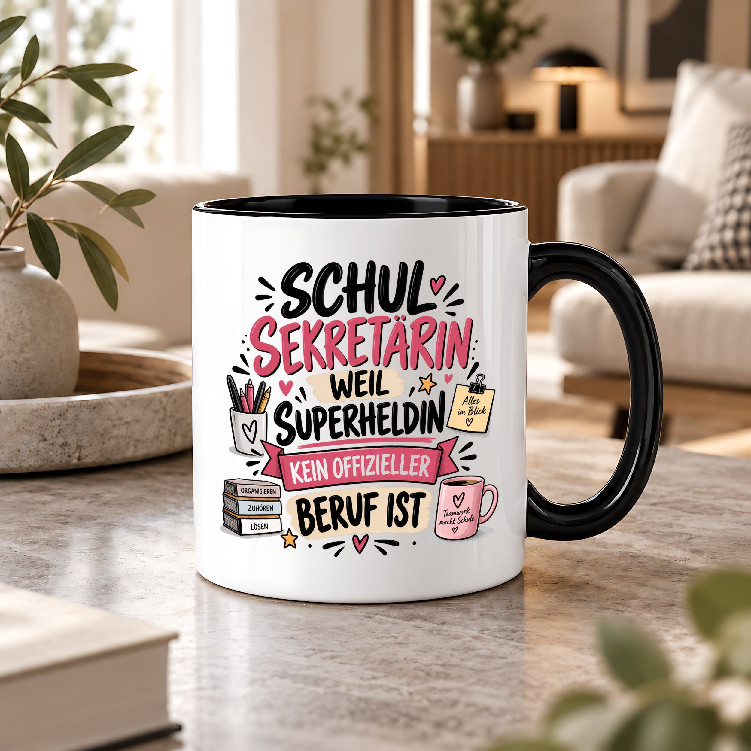 Herzbotschaft Tasse Schulsekretärin Geschenk mit Spruch 330 ml