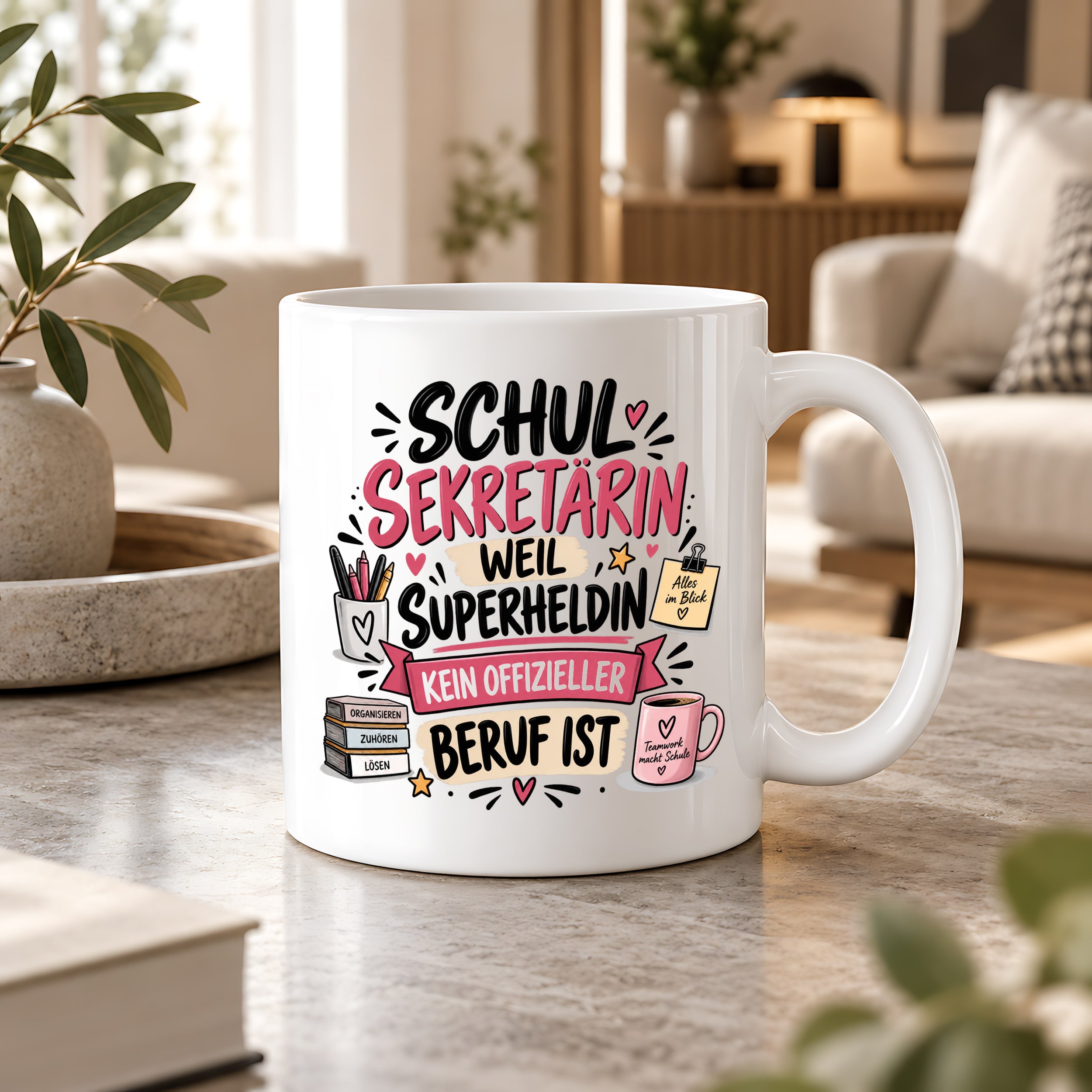 Herzbotschaft Tasse Schulsekretärin Geschenk mit Spruch 330 ml
