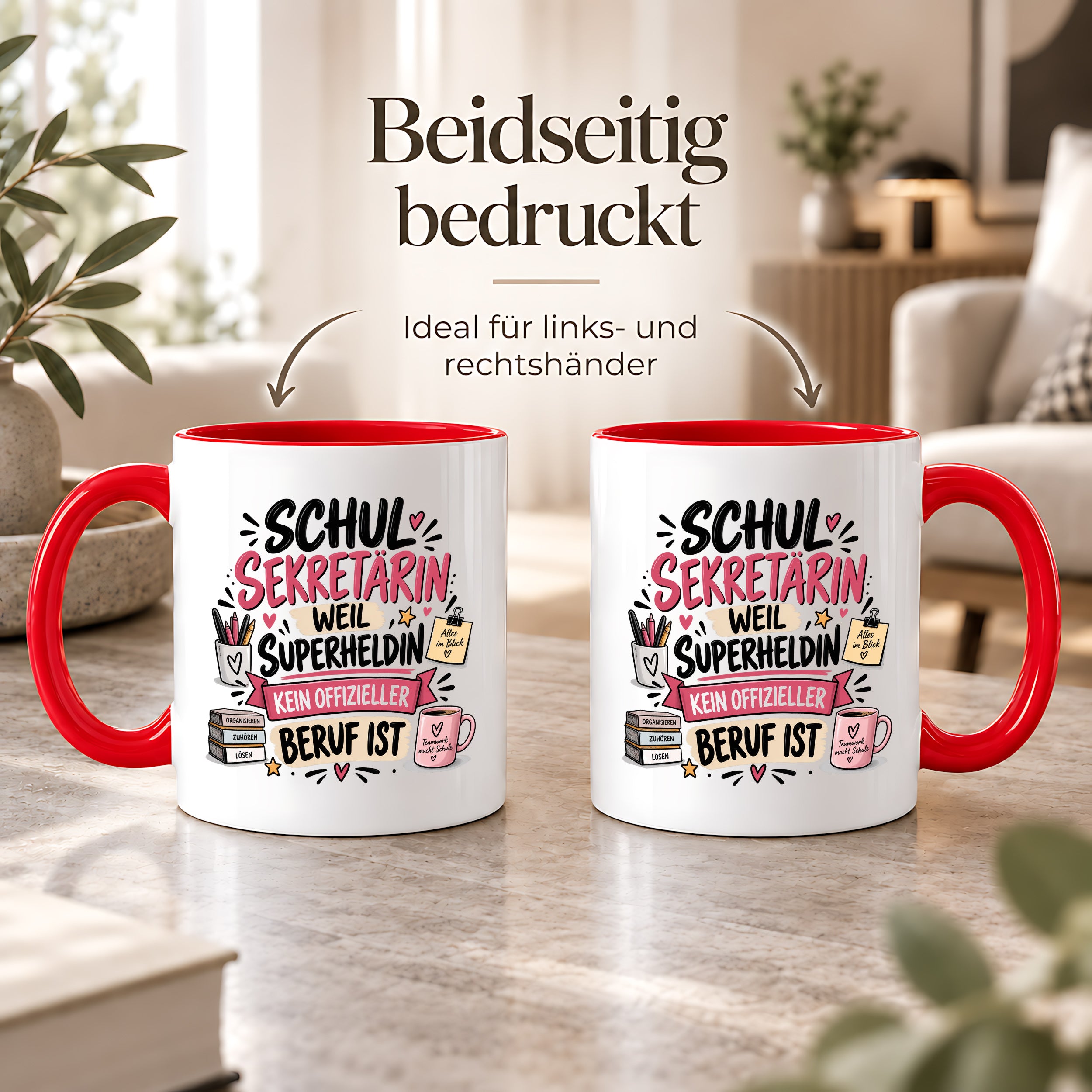 Herzbotschaft Tasse Schulsekretärin Geschenk mit Spruch 330 ml