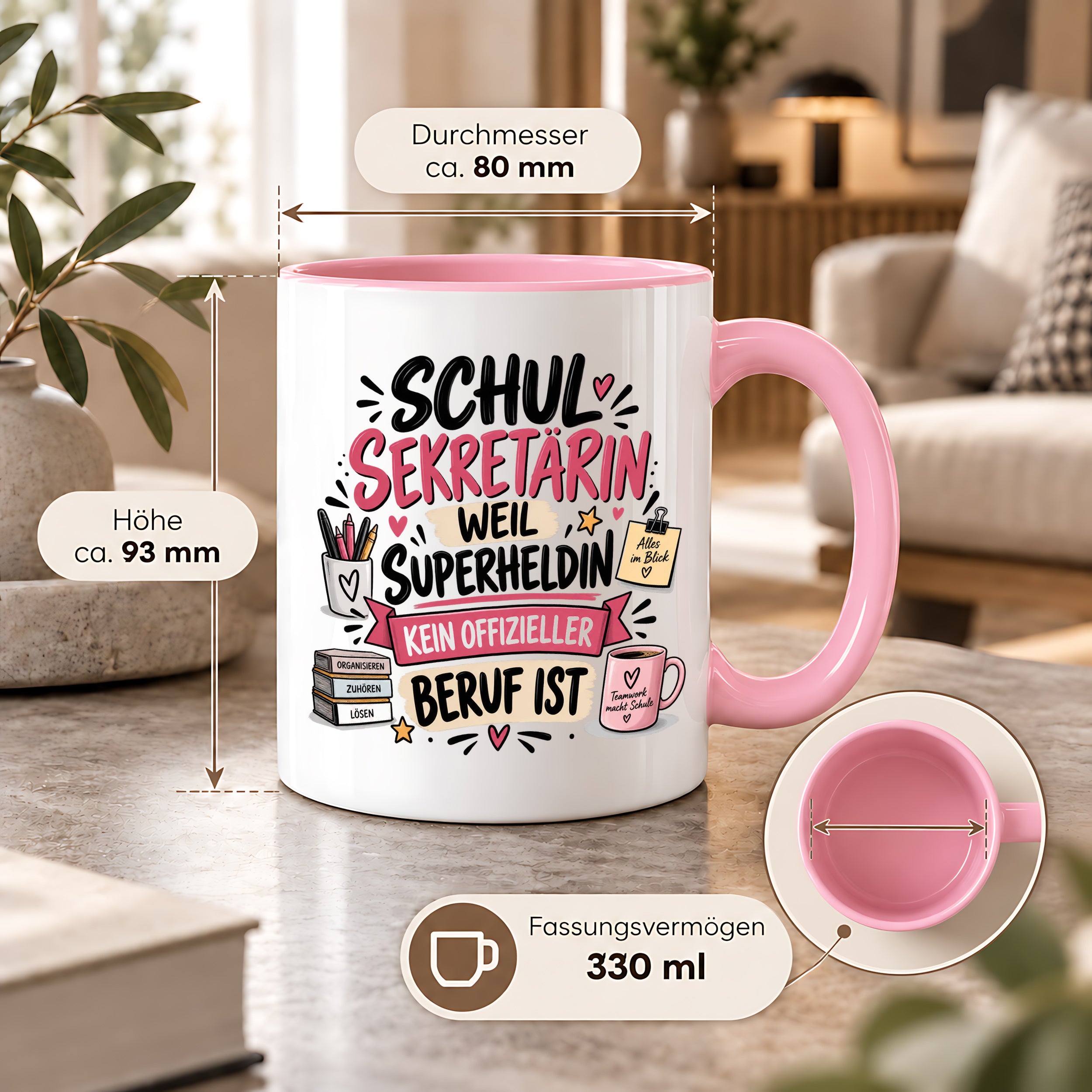 Herzbotschaft Tasse Schulsekretärin Geschenk mit Spruch 330 ml