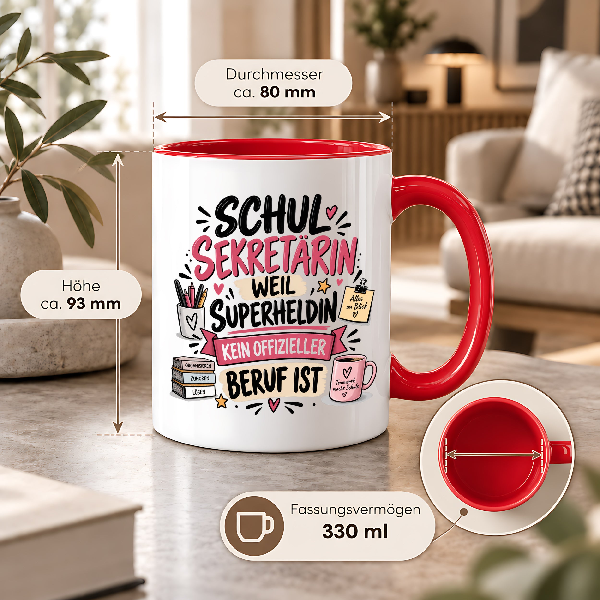 Herzbotschaft Tasse Schulsekretärin Geschenk mit Spruch 330 ml