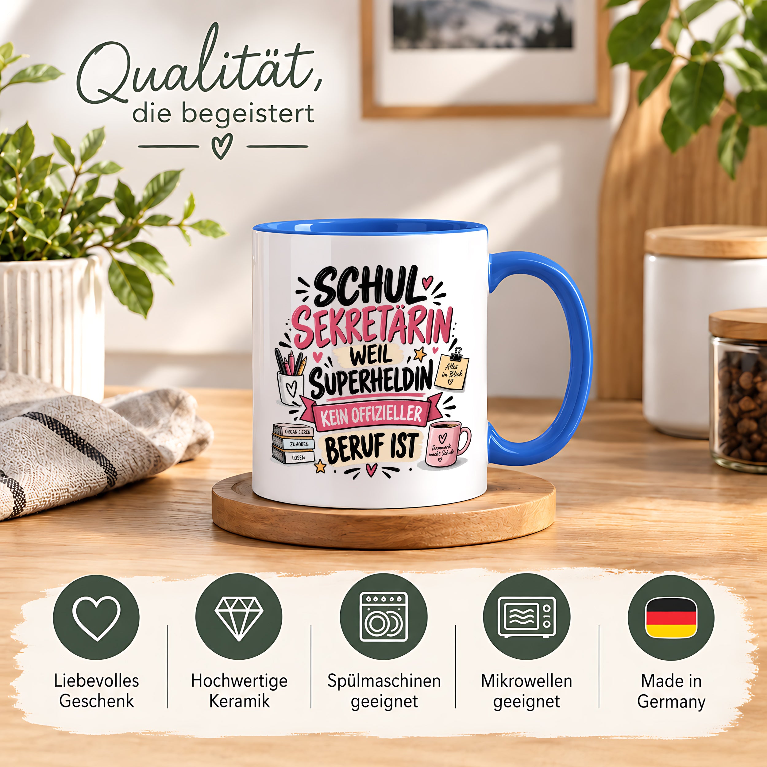 Herzbotschaft Tasse Schulsekretärin Geschenk mit Spruch 330 ml