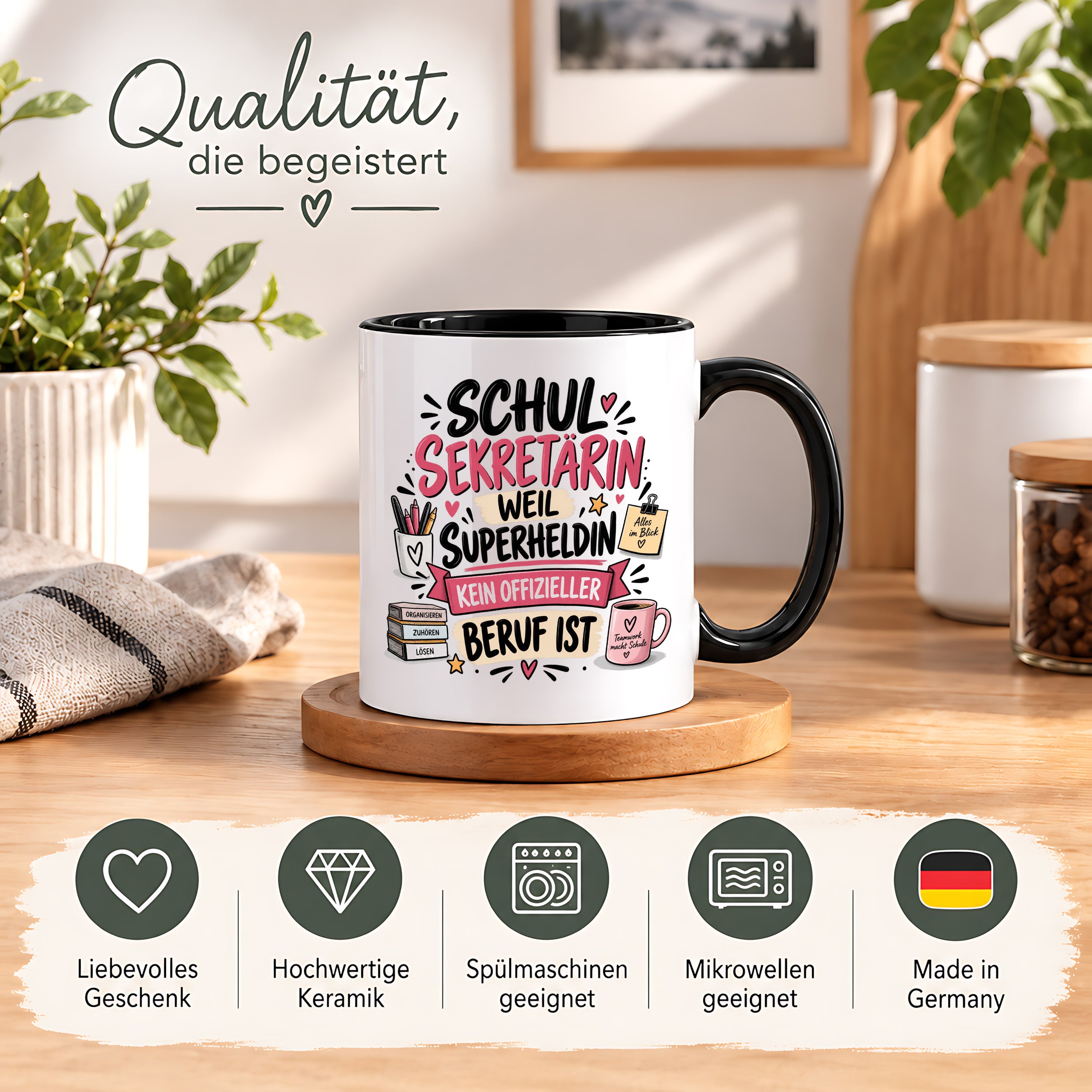 Herzbotschaft Tasse Schulsekretärin Geschenk mit Spruch 330 ml