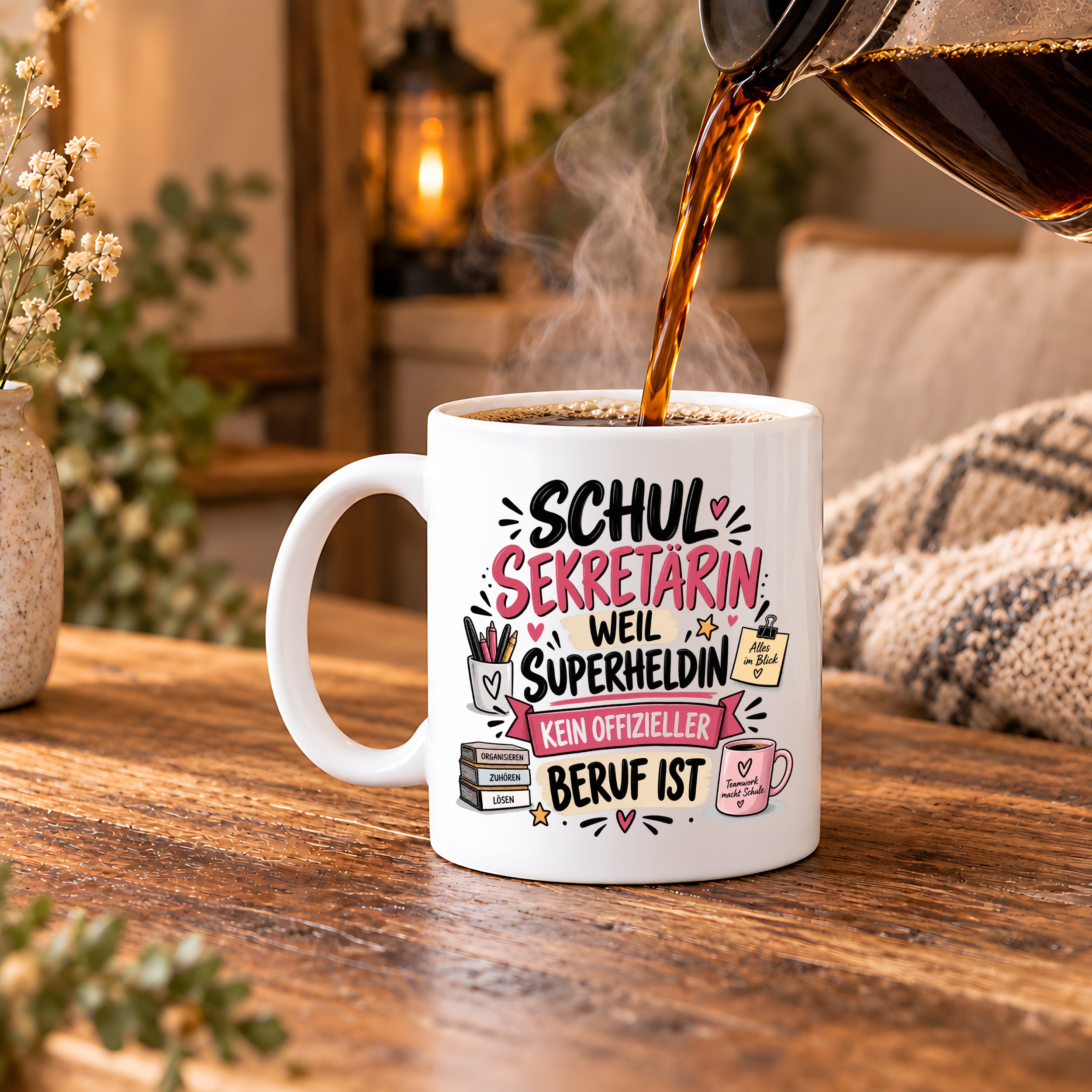 Herzbotschaft Tasse Schulsekretärin Geschenk mit Spruch 330 ml