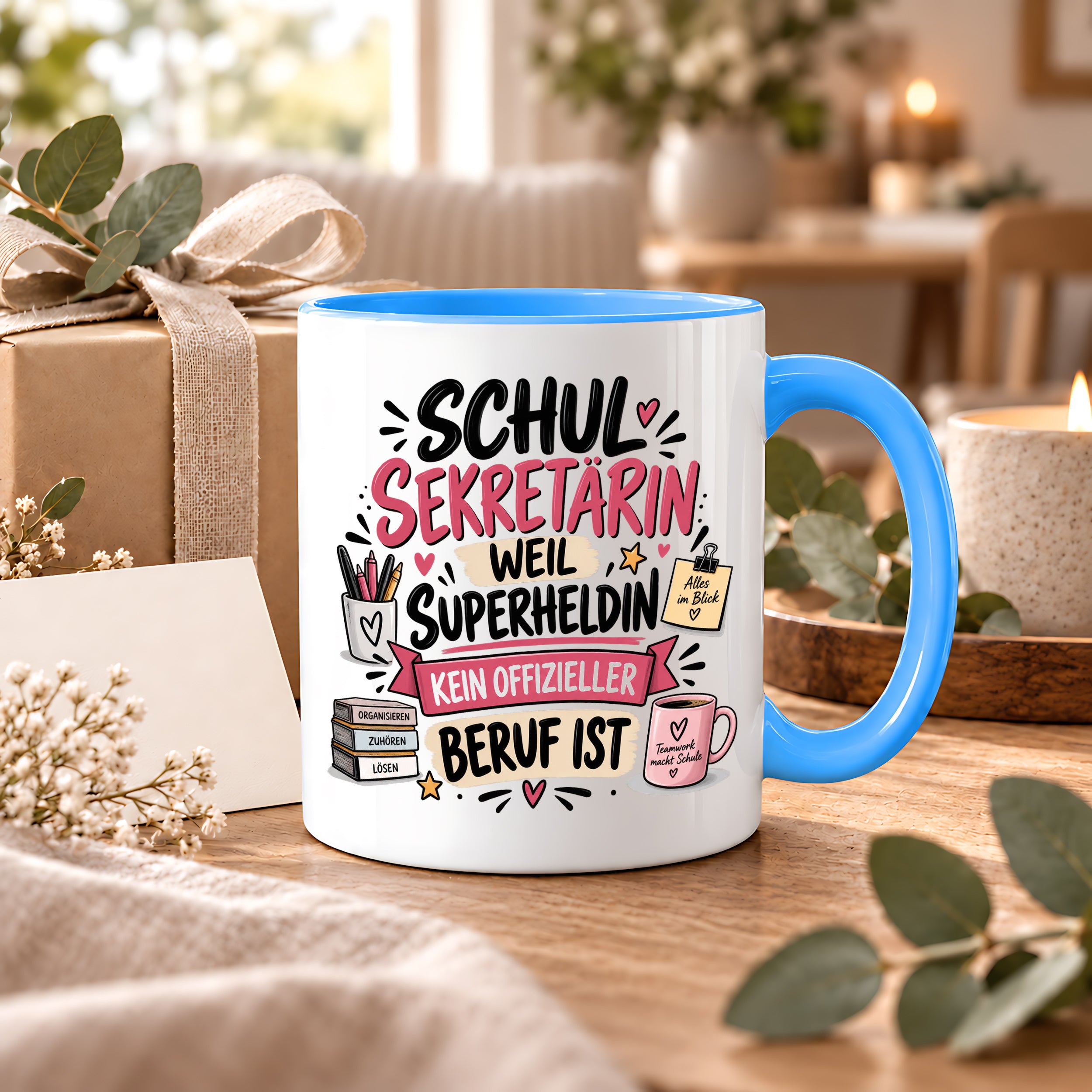 Herzbotschaft Tasse Schulsekretärin Geschenk mit Spruch 330 ml