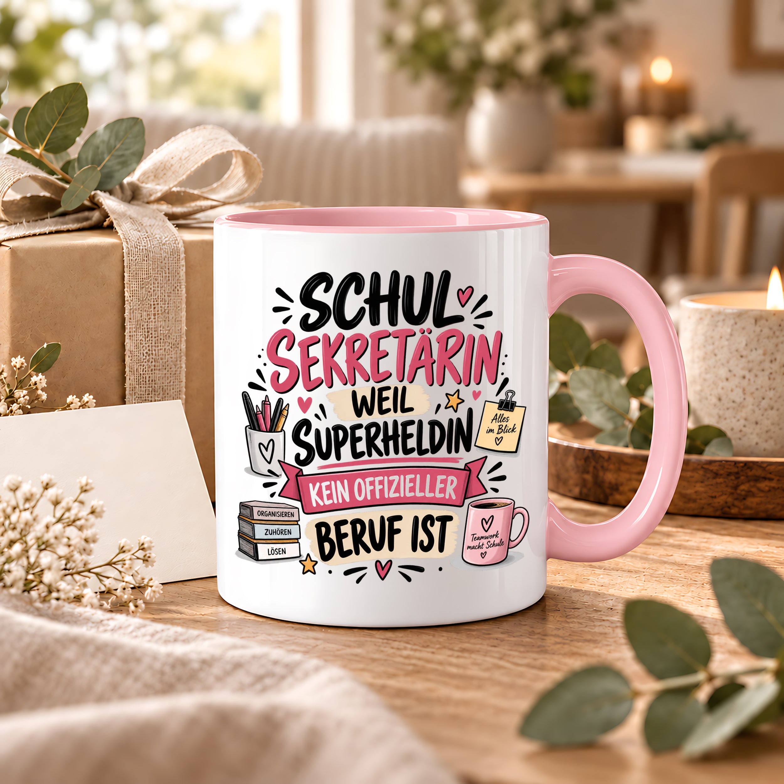 Herzbotschaft Tasse Schulsekretärin Geschenk mit Spruch 330 ml
