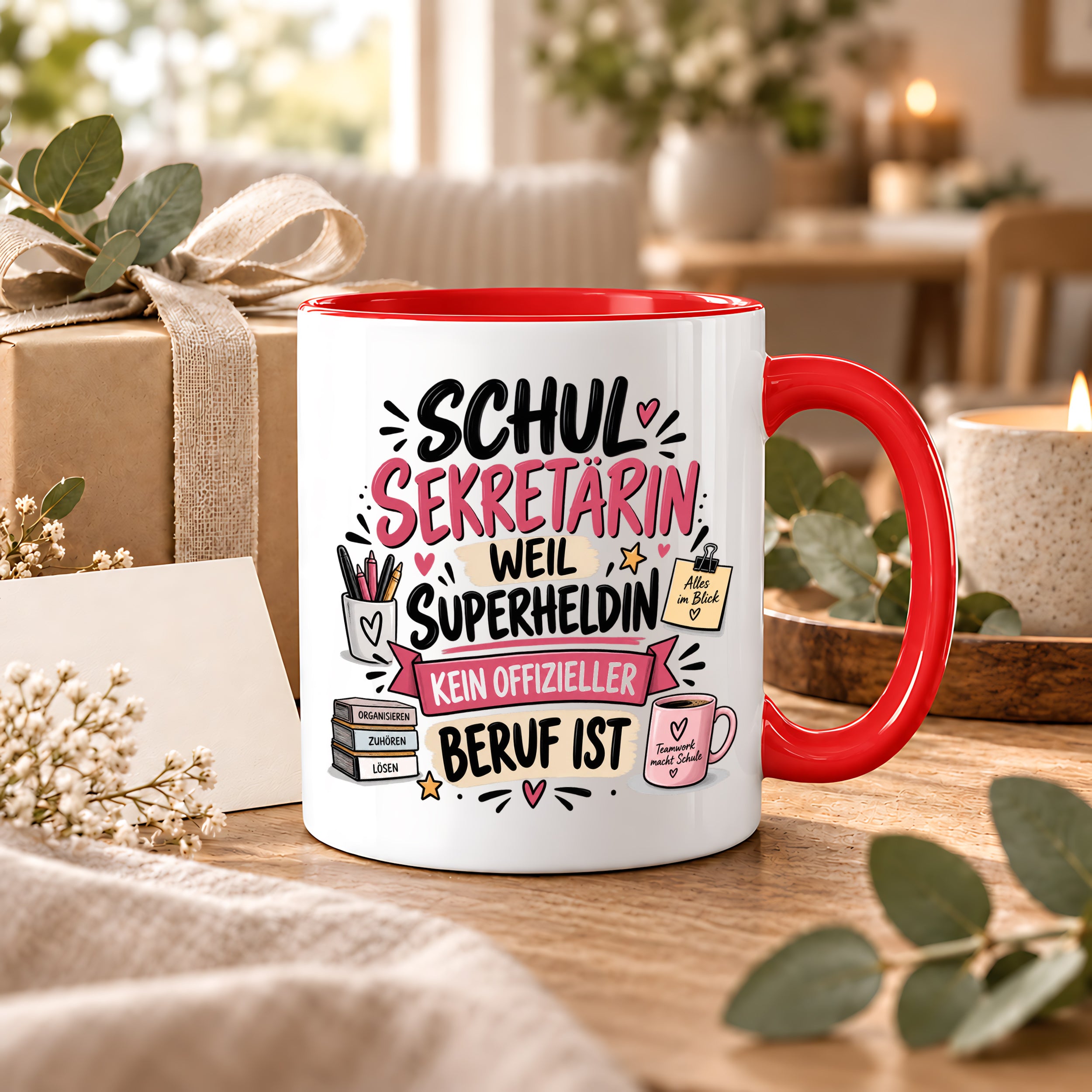 Herzbotschaft Tasse Schulsekretärin Geschenk mit Spruch 330 ml