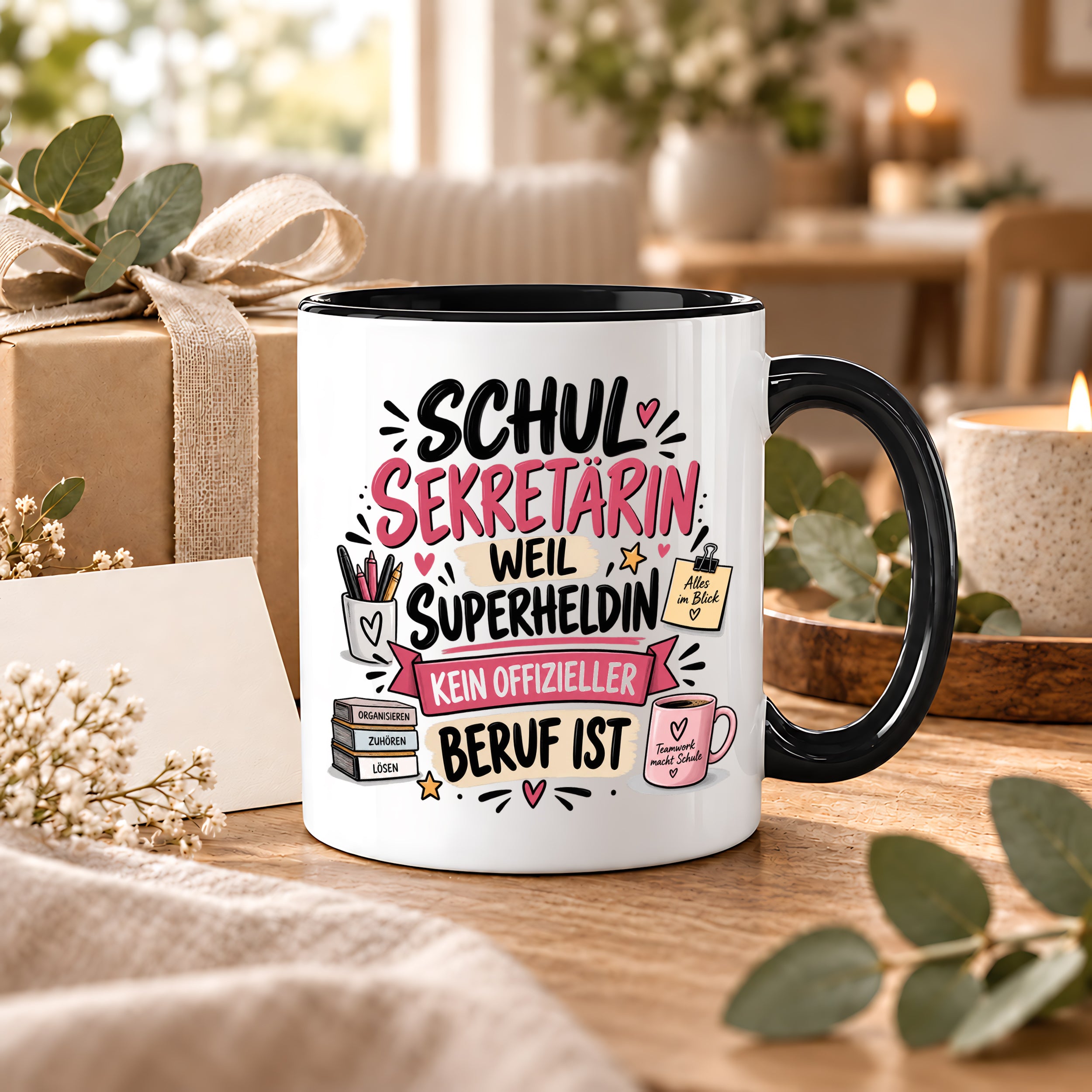 Herzbotschaft Tasse Schulsekretärin Geschenk mit Spruch 330 ml