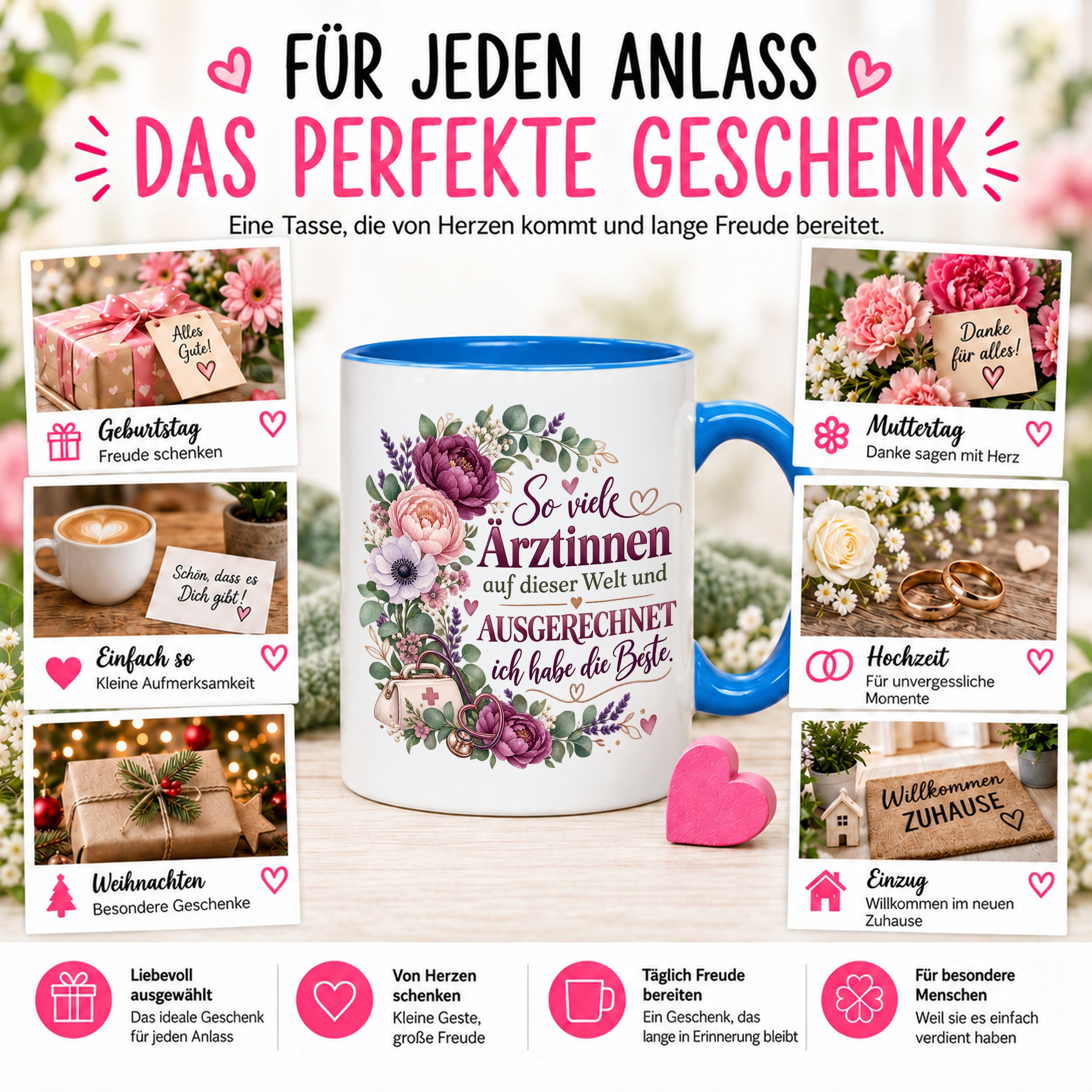 Herzbotschaft Tasse Ärztin Geschenk Danke Beste Ärztin 330 ml