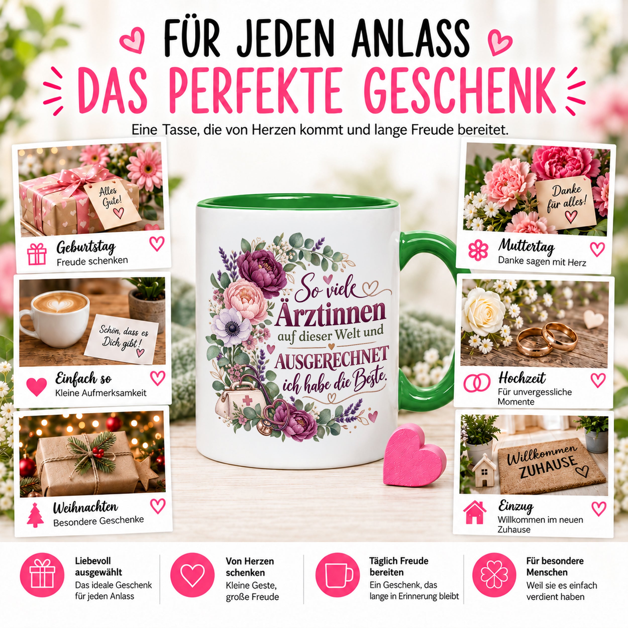 Herzbotschaft Tasse Ärztin Geschenk Danke Beste Ärztin 330 ml