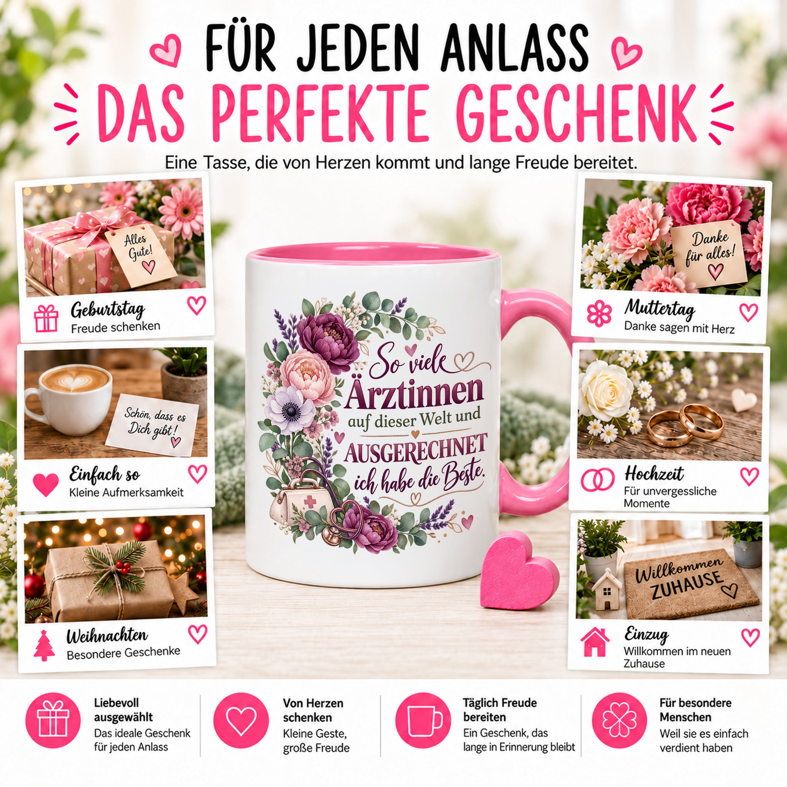 Herzbotschaft Tasse Ärztin Geschenk Danke Beste Ärztin 330 ml