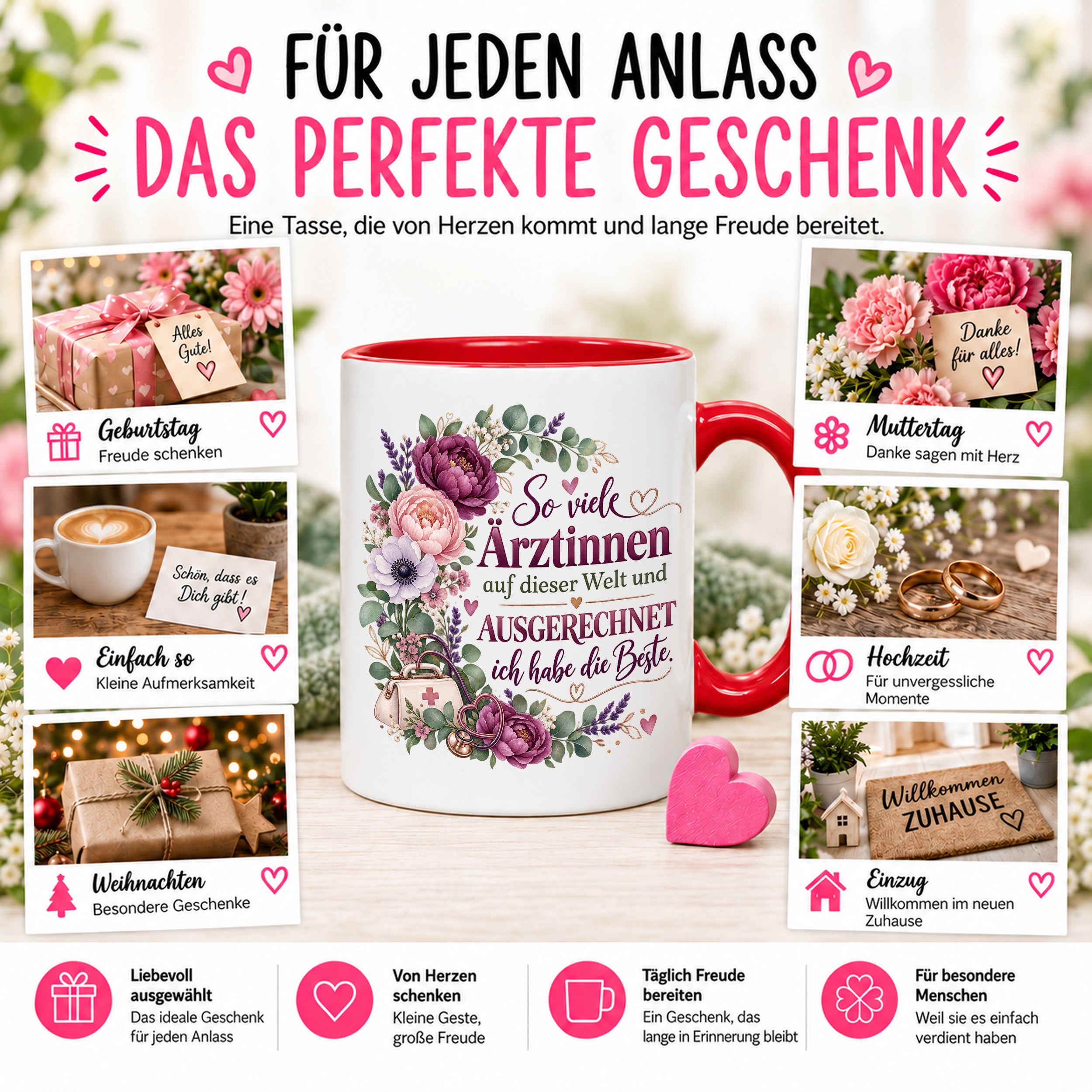 Herzbotschaft Tasse Ärztin Geschenk Danke Beste Ärztin 330 ml