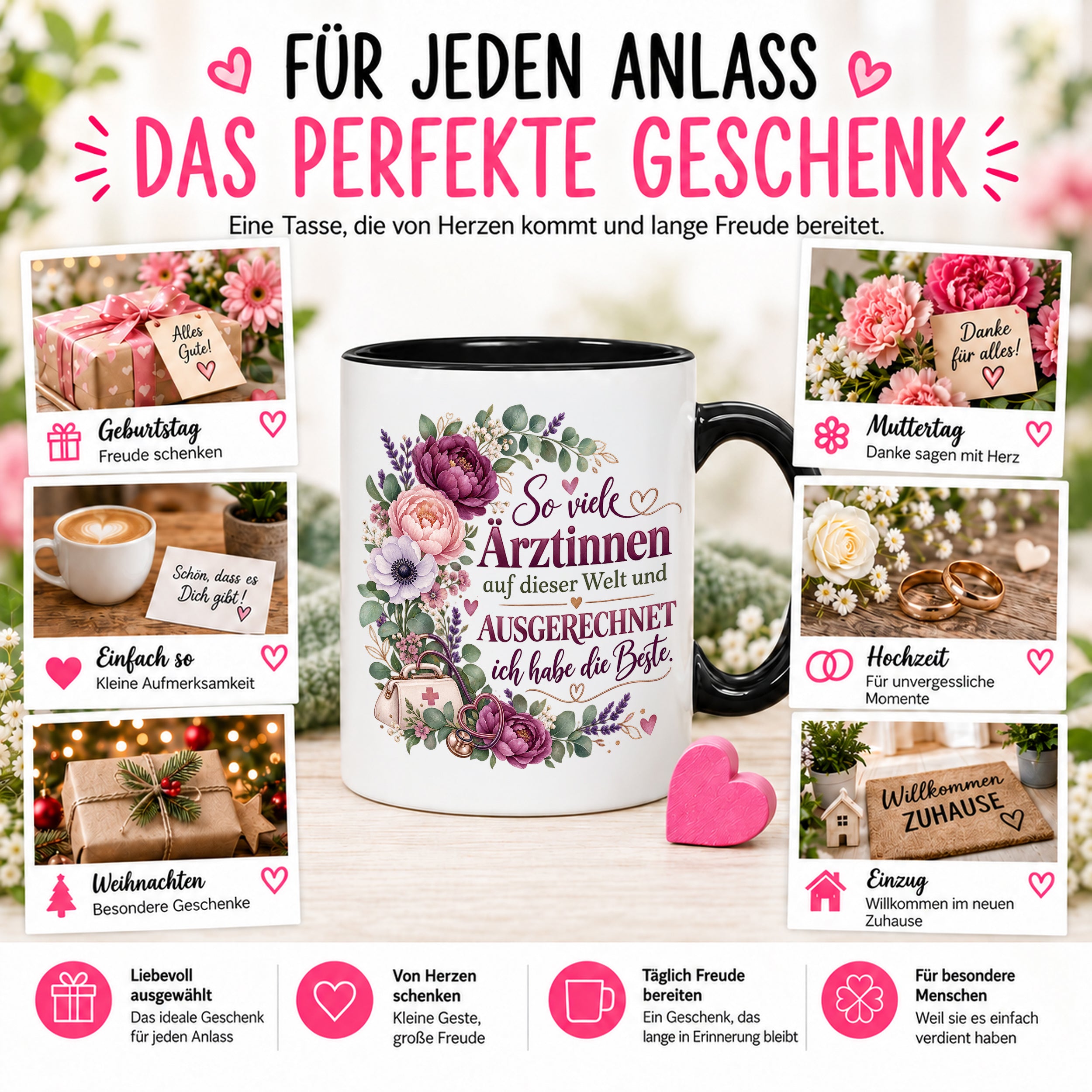Herzbotschaft Tasse Ärztin Geschenk Danke Beste Ärztin 330 ml