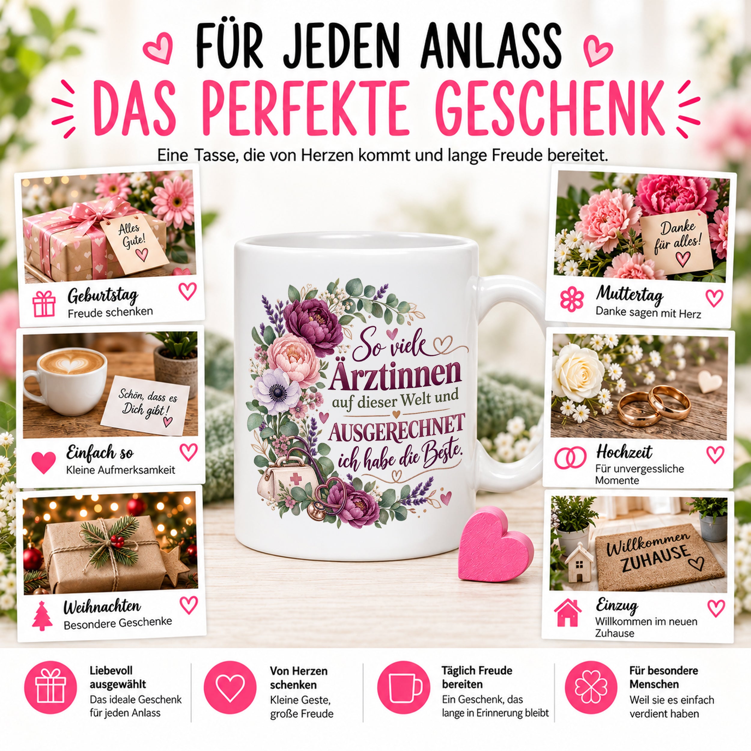 Herzbotschaft Tasse Ärztin Geschenk Danke Beste Ärztin 330 ml