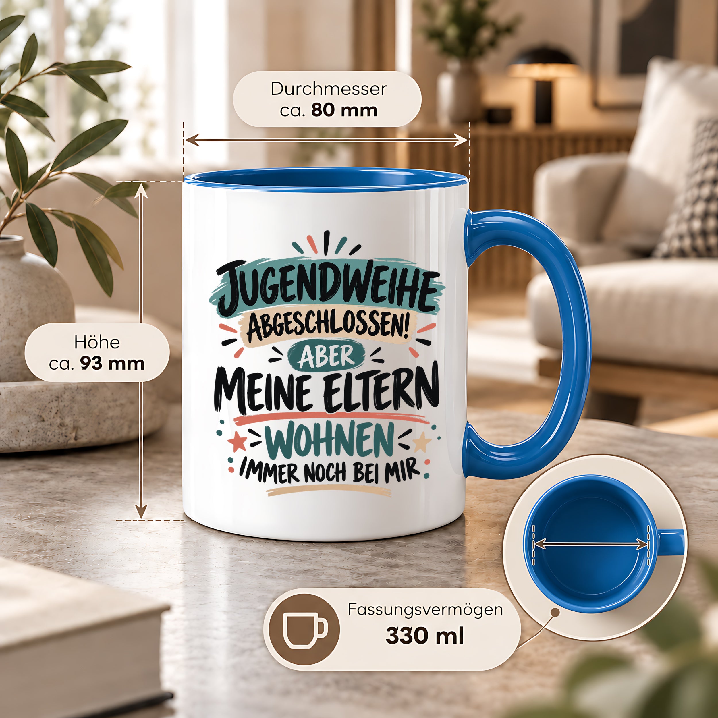Herzbotschaft Tasse Jugendweihe Geschenk lustig 330 ml