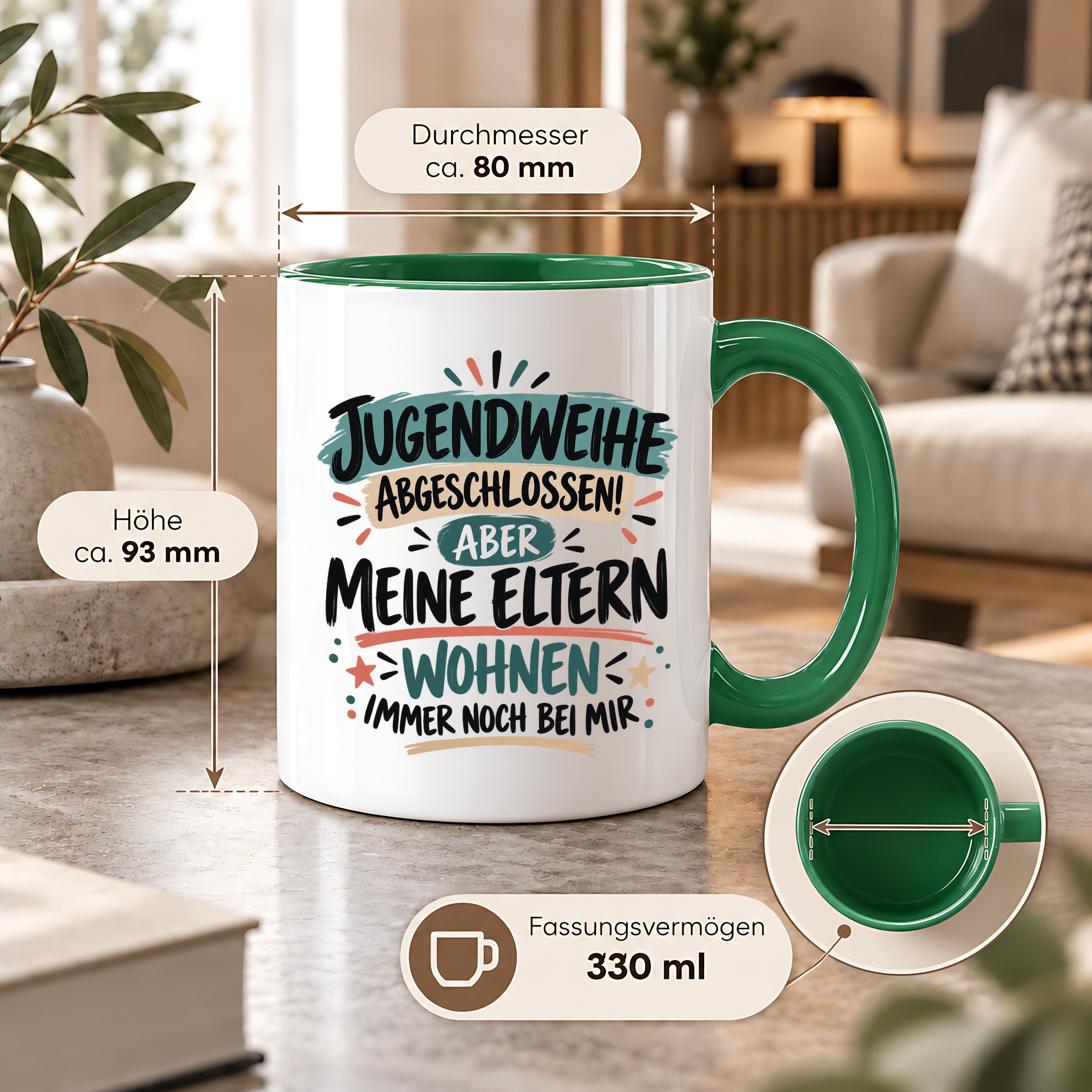 Herzbotschaft Tasse Jugendweihe Geschenk lustig 330 ml