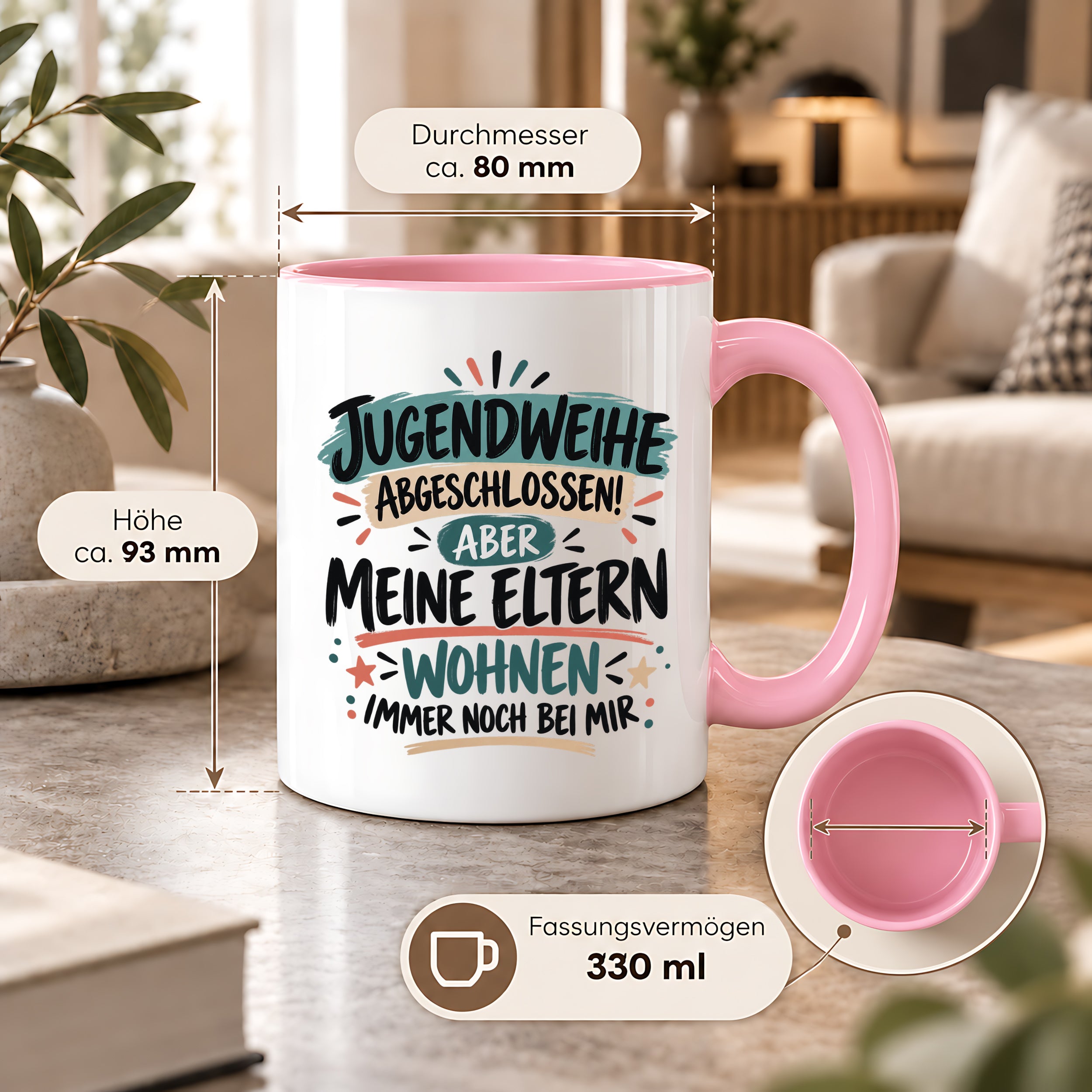 Herzbotschaft Tasse Jugendweihe Geschenk lustig 330 ml