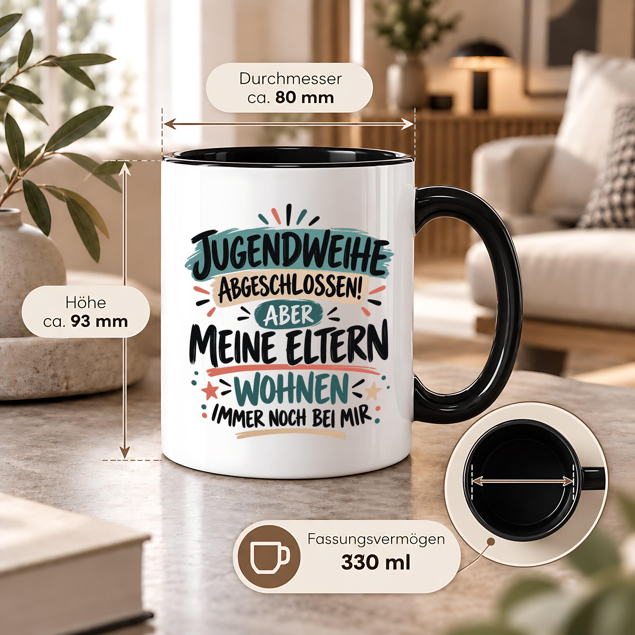 Herzbotschaft Tasse Jugendweihe Geschenk lustig 330 ml