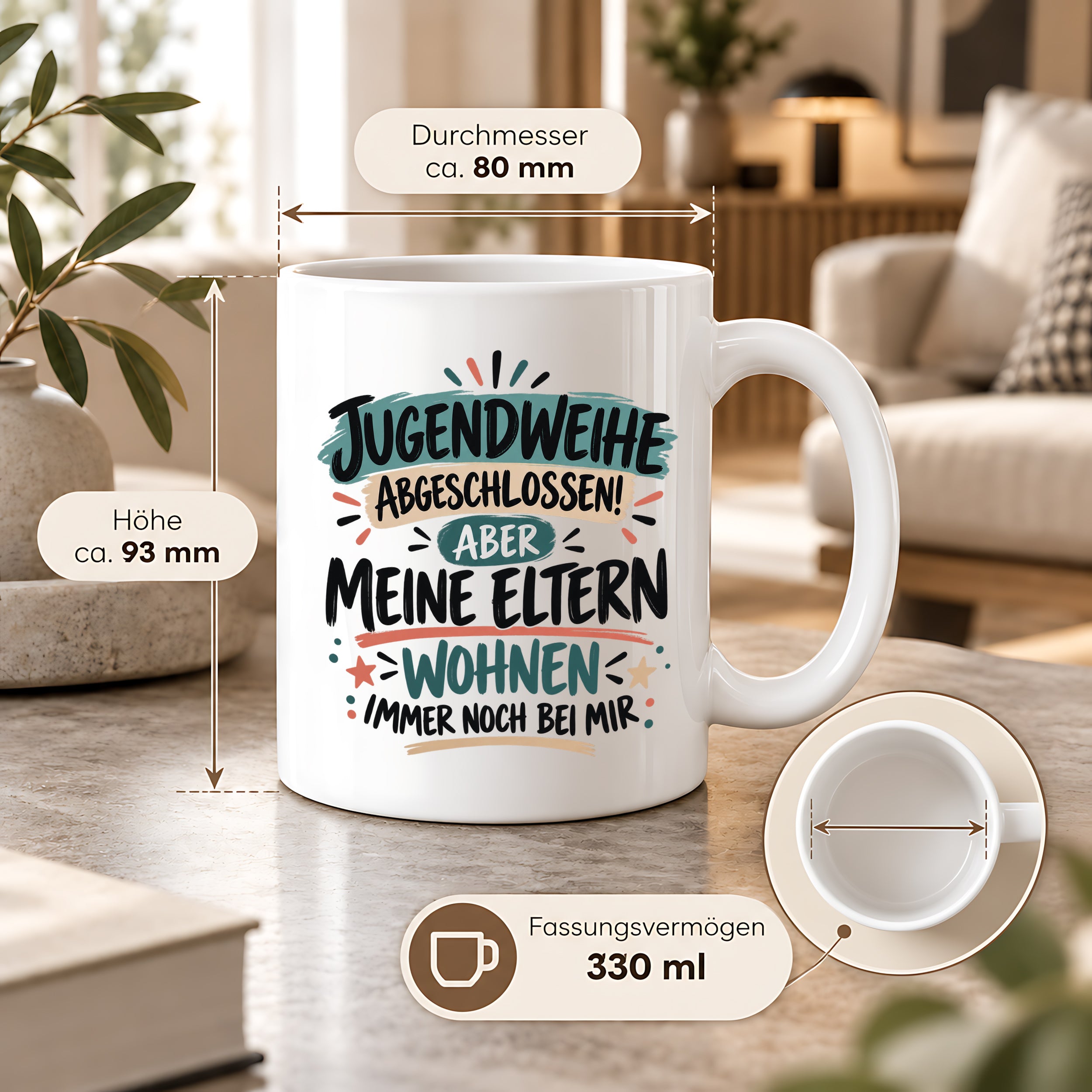Herzbotschaft Tasse Jugendweihe Geschenk lustig 330 ml