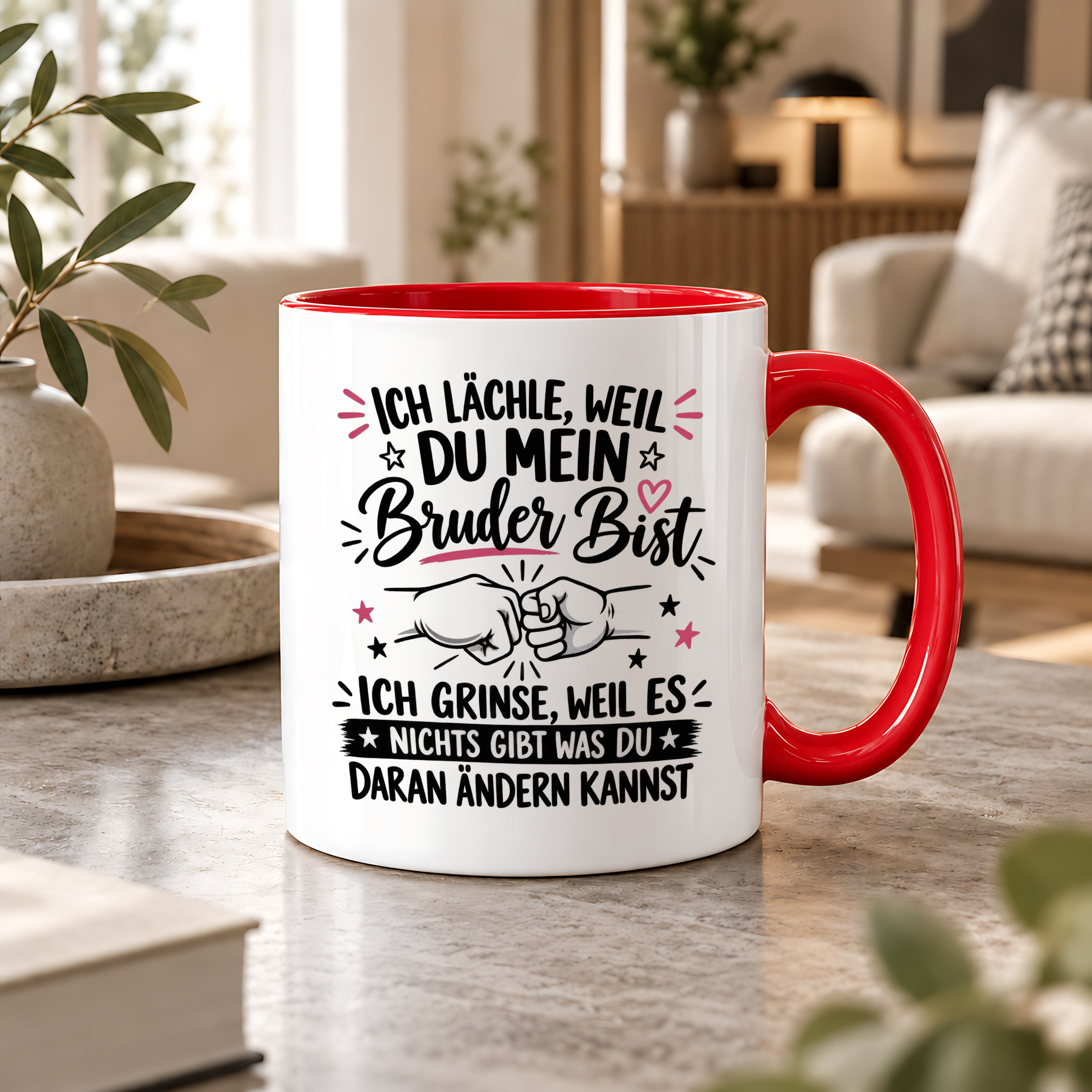 Herzbotschaft Tasse Bruder Geschenk lustiger Spruch Geschwister 330 ml