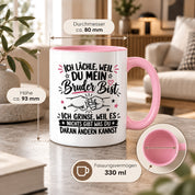 Herzbotschaft Tasse Bruder Geschenk lustiger Spruch Geschwister 330 ml
