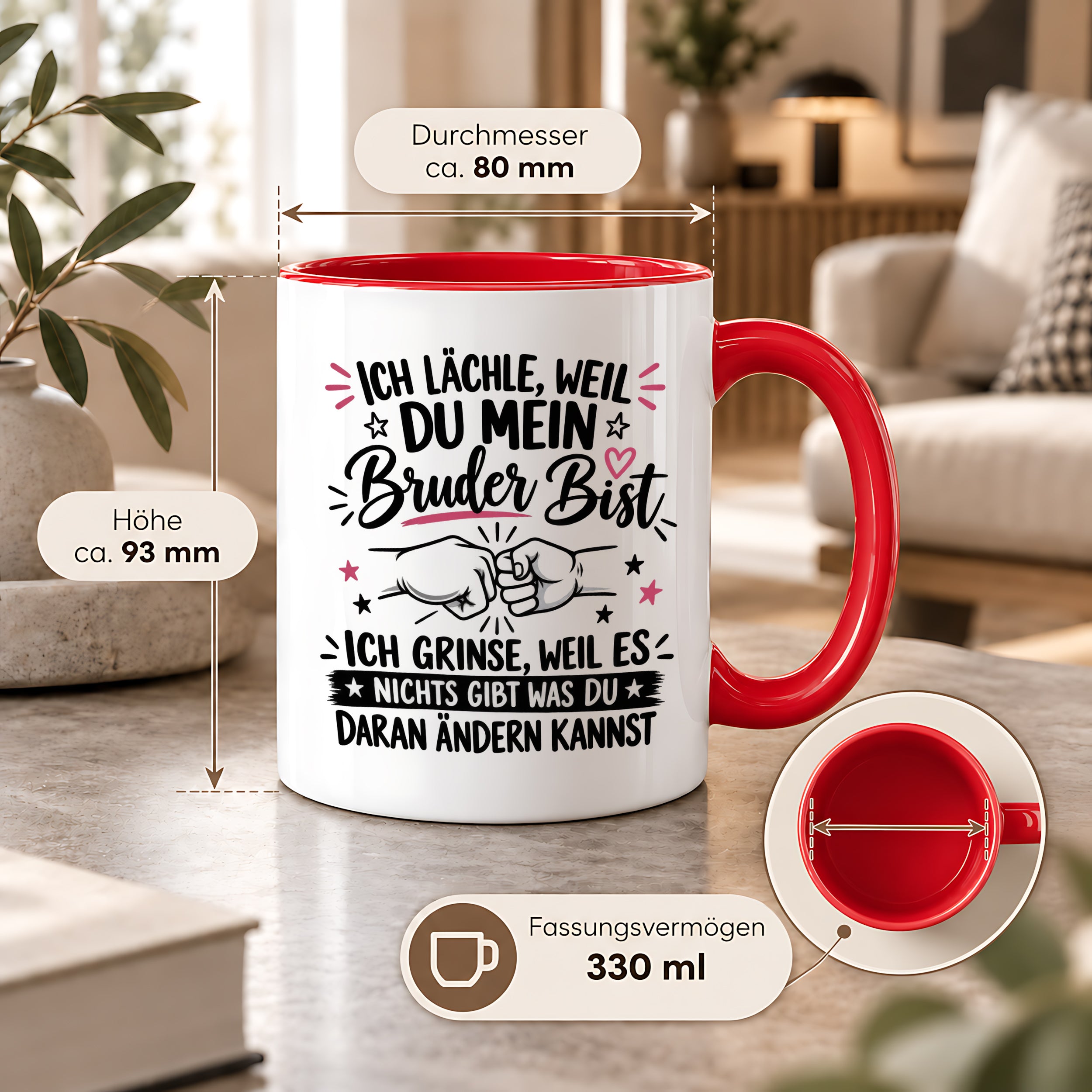 Herzbotschaft Tasse Bruder Geschenk lustiger Spruch Geschwister 330 ml