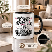 Herzbotschaft Tasse Bruder Geschenk lustiger Spruch Geschwister 330 ml