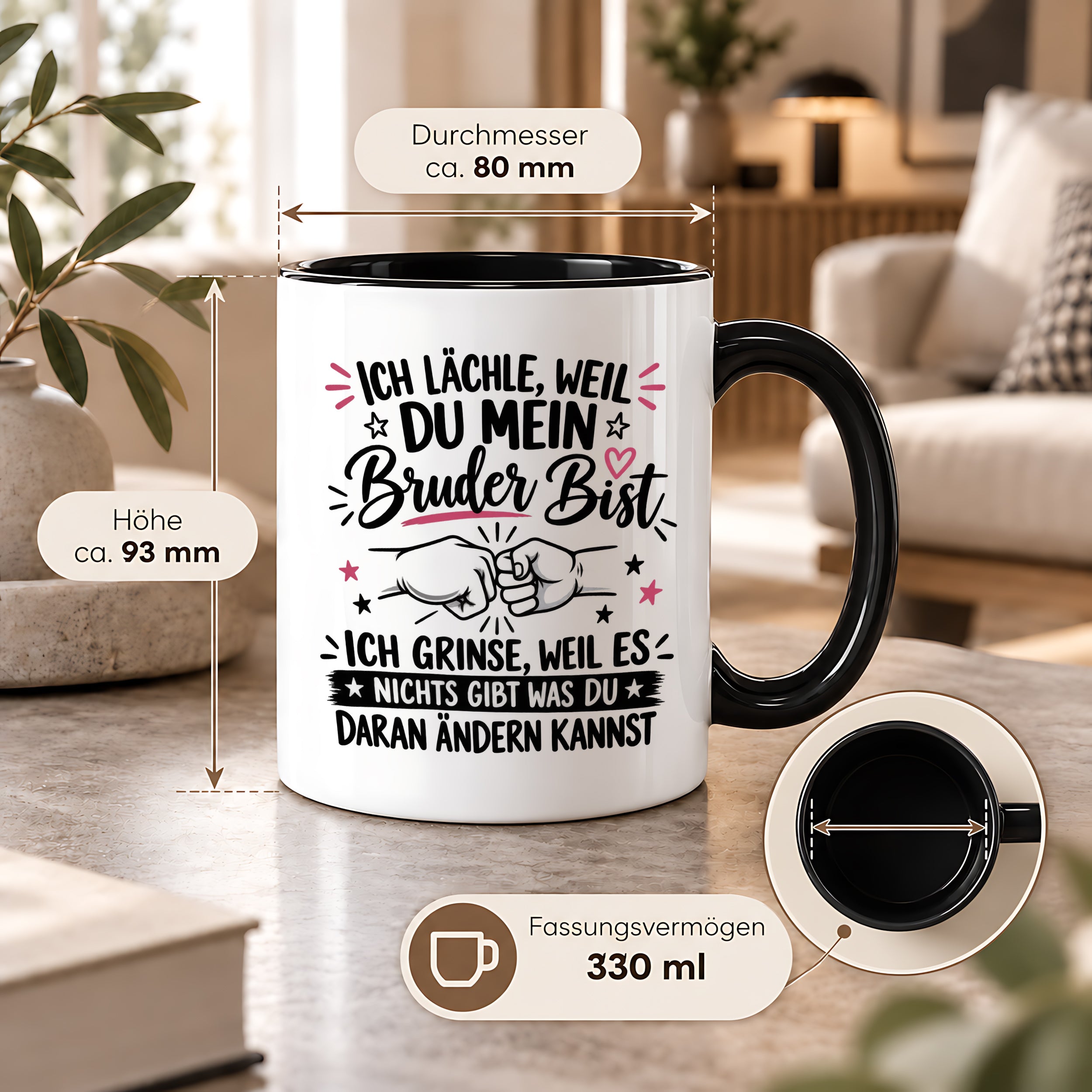 Herzbotschaft Tasse Bruder Geschenk lustiger Spruch Geschwister 330 ml