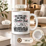 Herzbotschaft Tasse Bruder Geschenk lustiger Spruch Geschwister 330 ml
