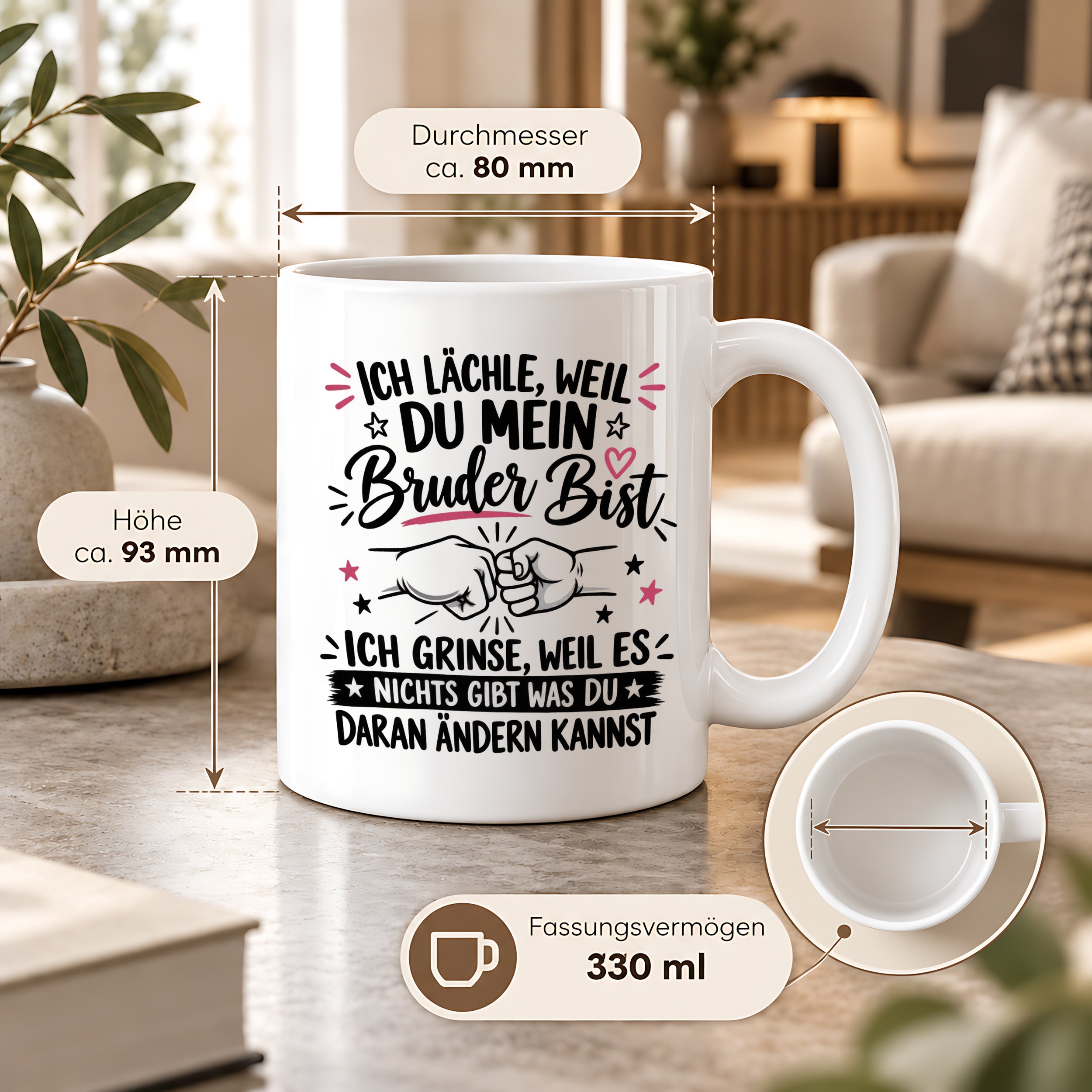 Herzbotschaft Tasse Bruder Geschenk lustiger Spruch Geschwister 330 ml