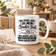 Herzbotschaft Tasse Bruder Geschenk lustiger Spruch Geschwister 330 ml