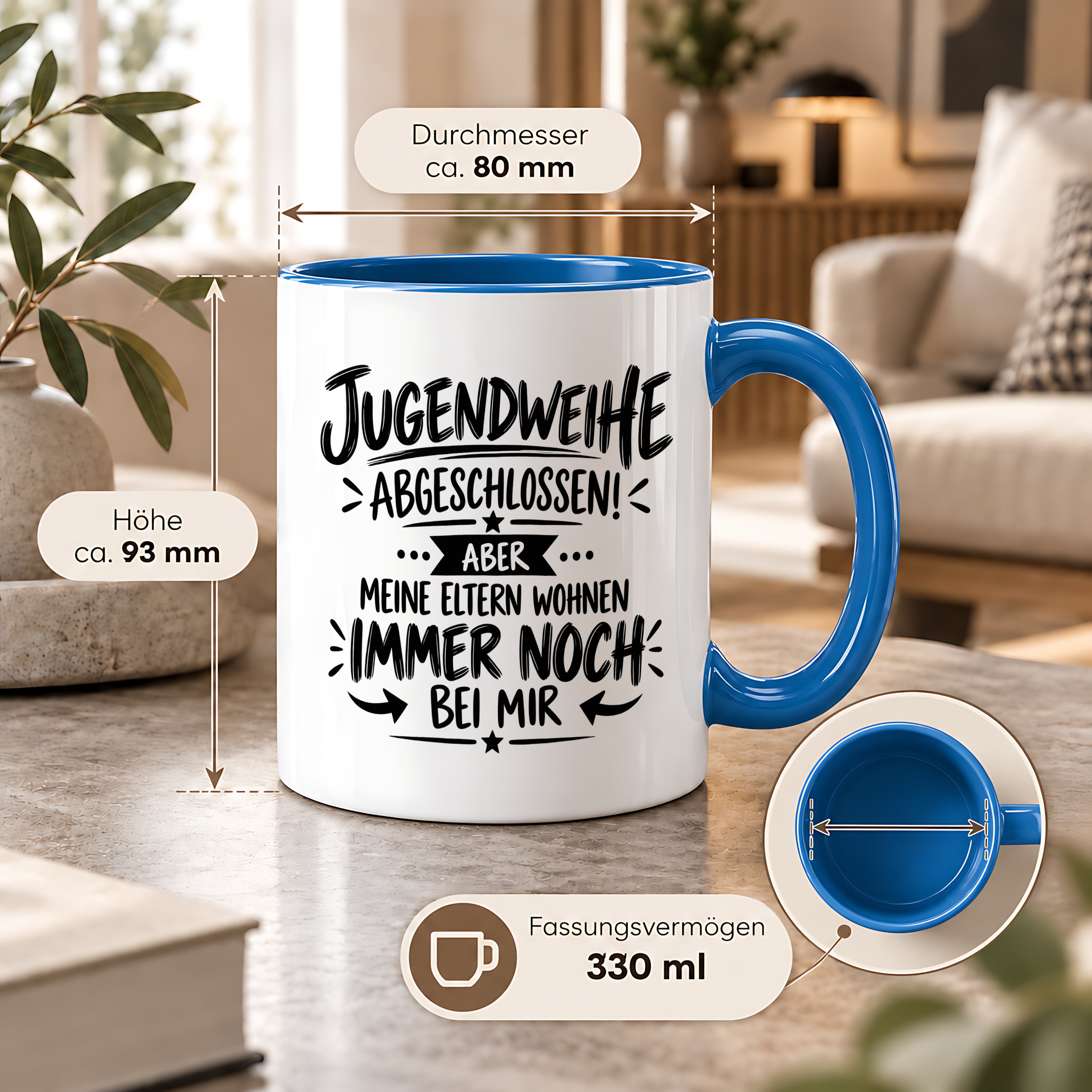 Herzbotschaft Tasse Jugendweihe Geschenk lustig 330 ml