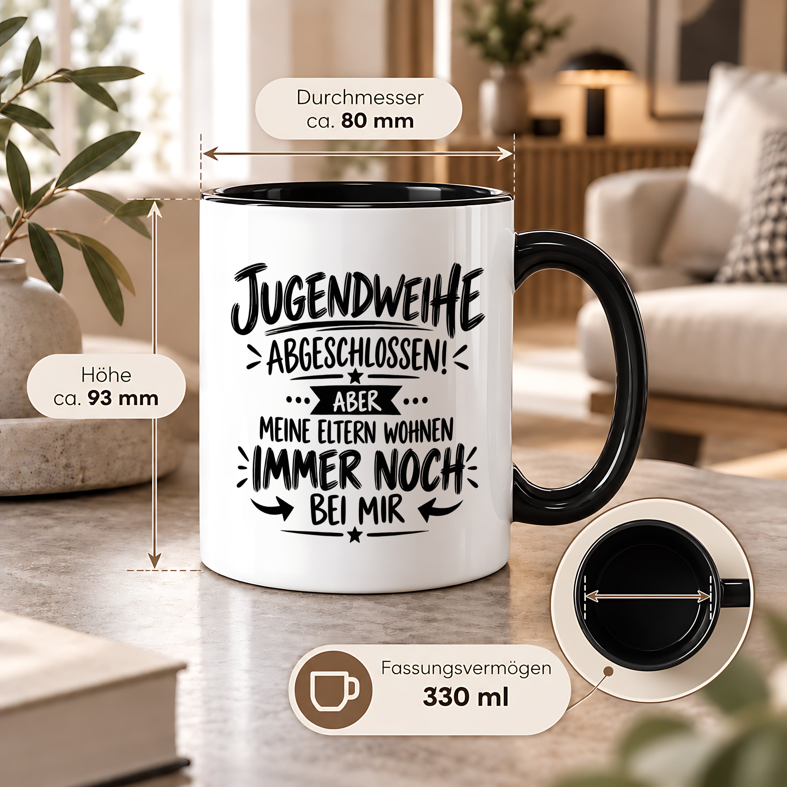 Herzbotschaft Tasse Jugendweihe Geschenk lustig 330 ml