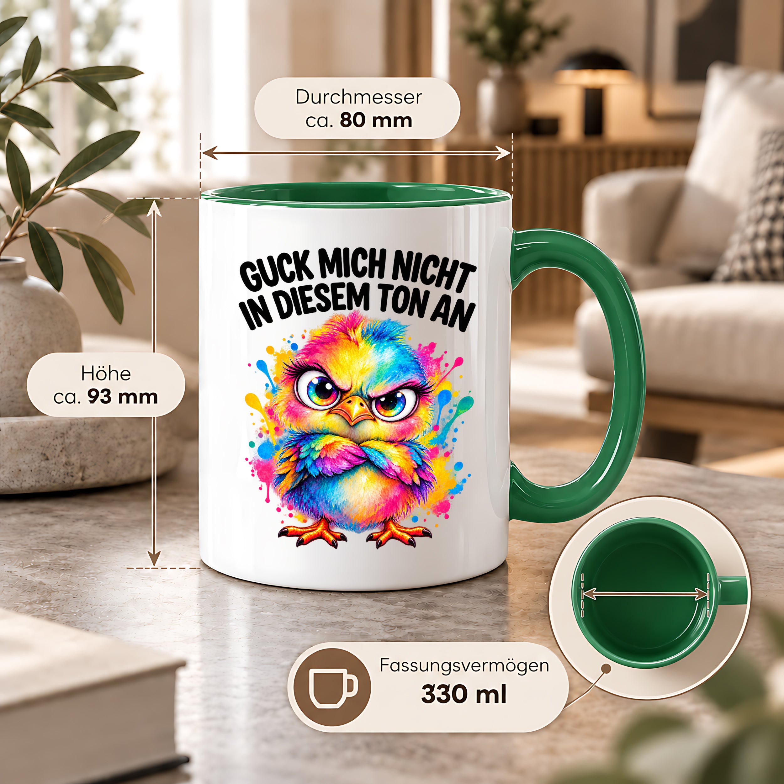 Herzbotschaft Tasse Guck mich nicht so an lustiger Spruch 330 ml